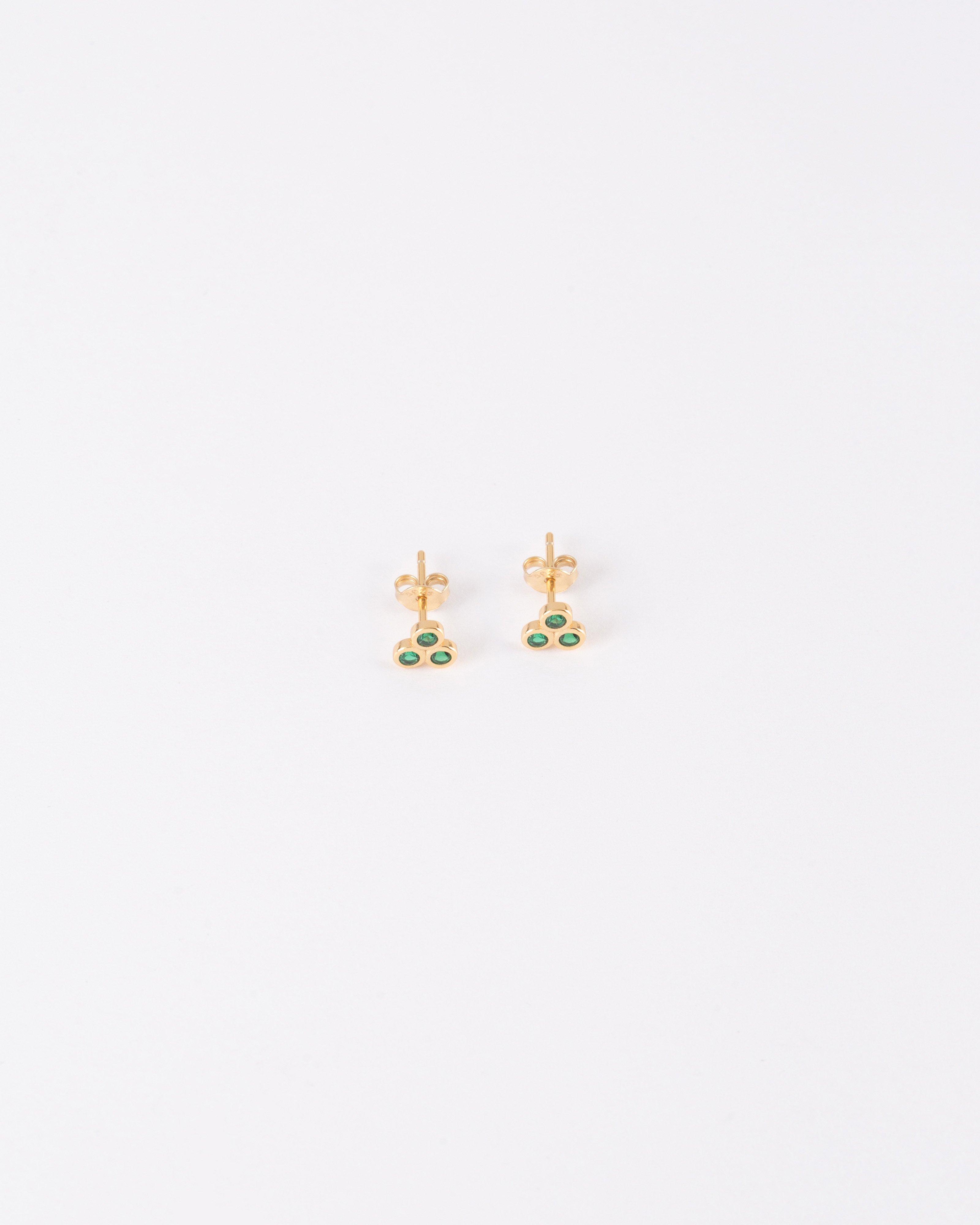 Sterling Silver Trio Round Stone Stud Earrings -  Green