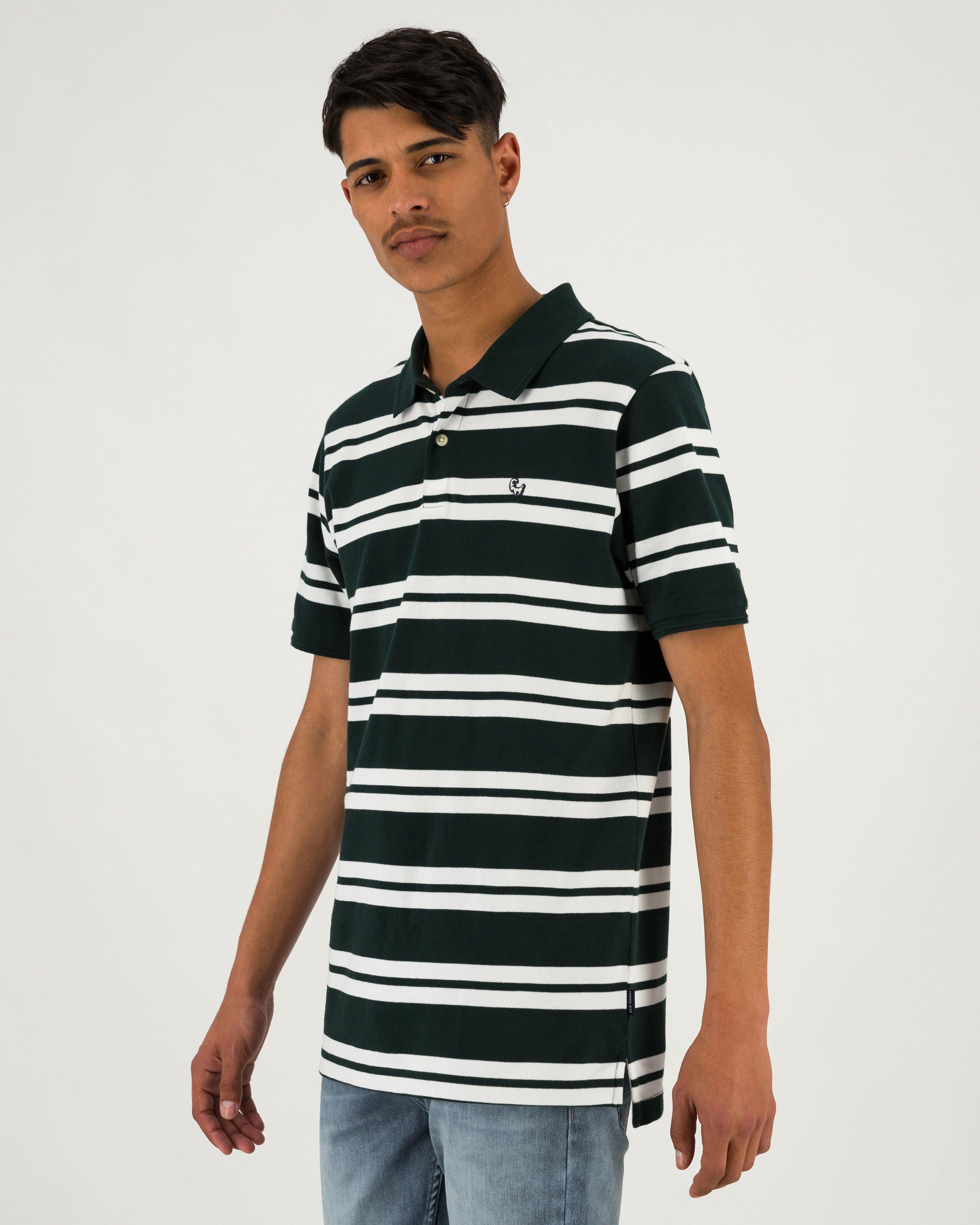 Men's Andrew Yarn Dye Stripe Polo Shirt  -  Dark Green