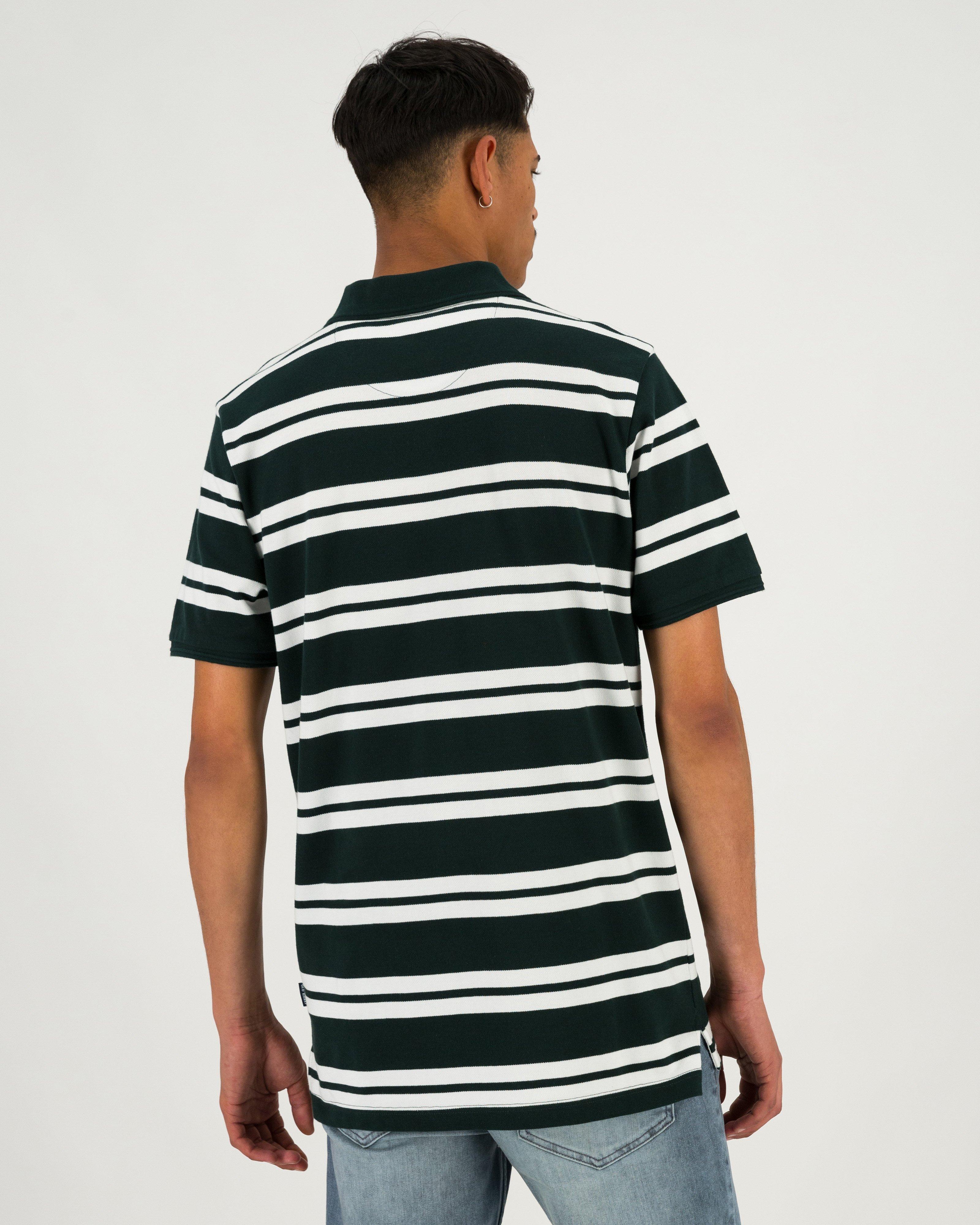 Men's Andrew Yarn Dye Stripe Polo Shirt  -  Dark Green