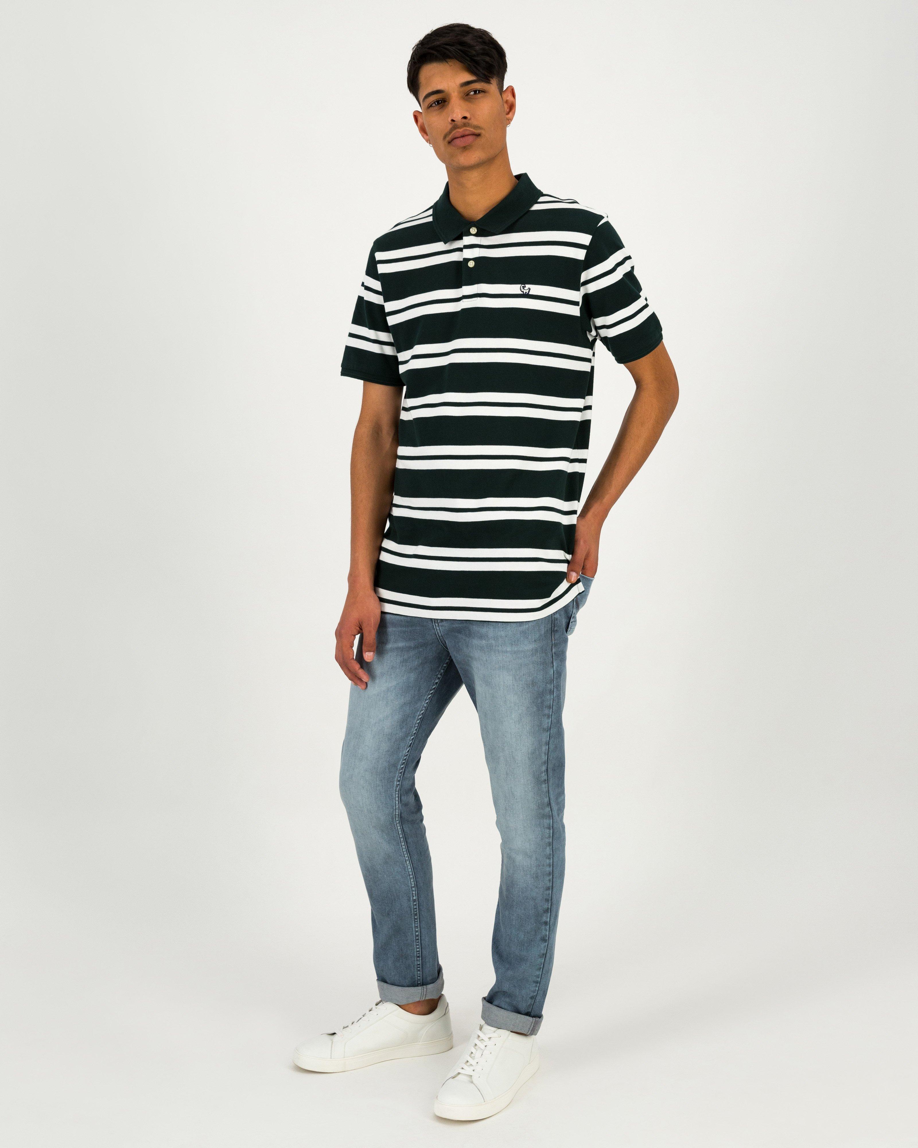 Men's Andrew Yarn Dye Stripe Polo Shirt  -  Dark Green