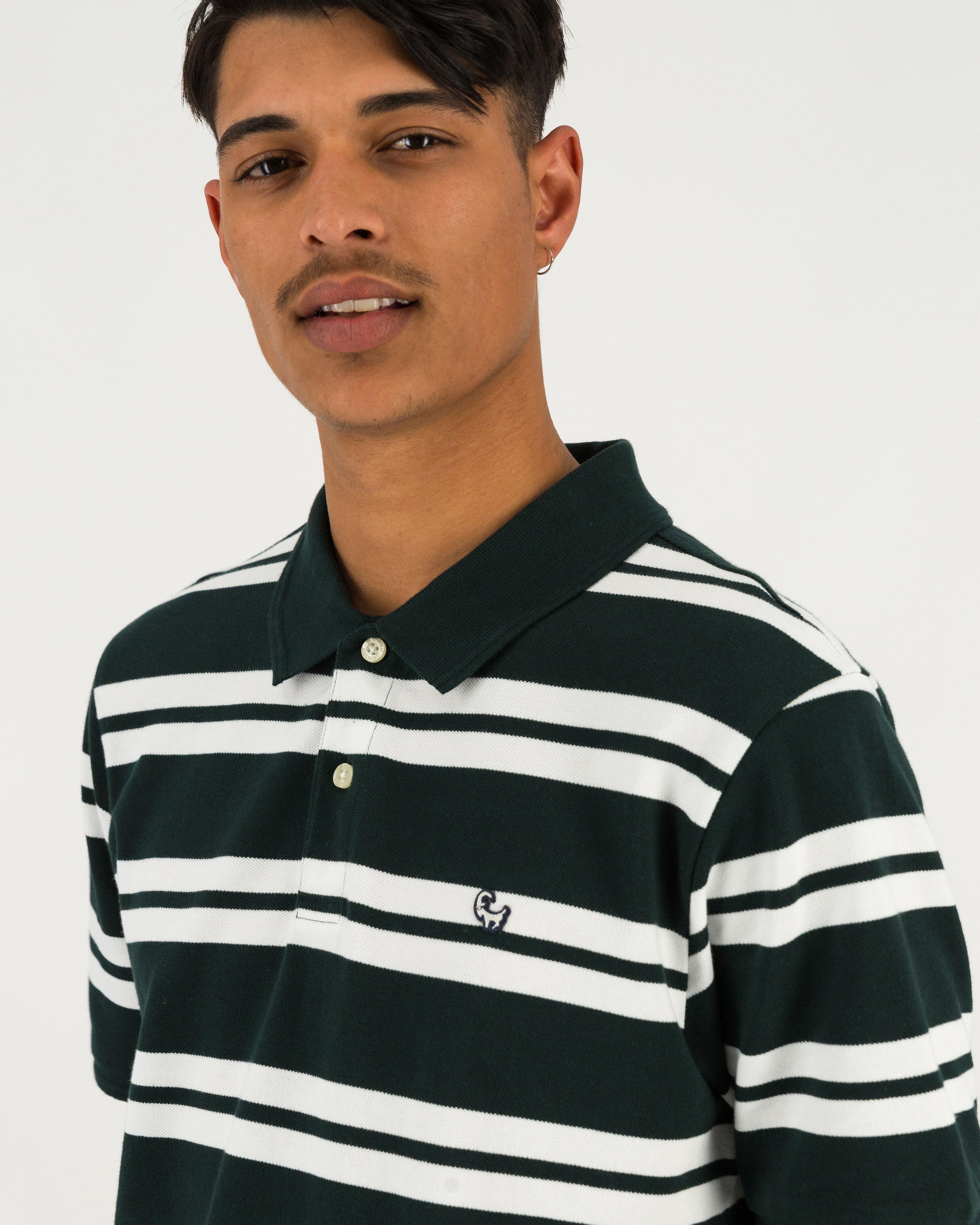 Men's Andrew Yarn Dye Stripe Polo Shirt  -  Dark Green