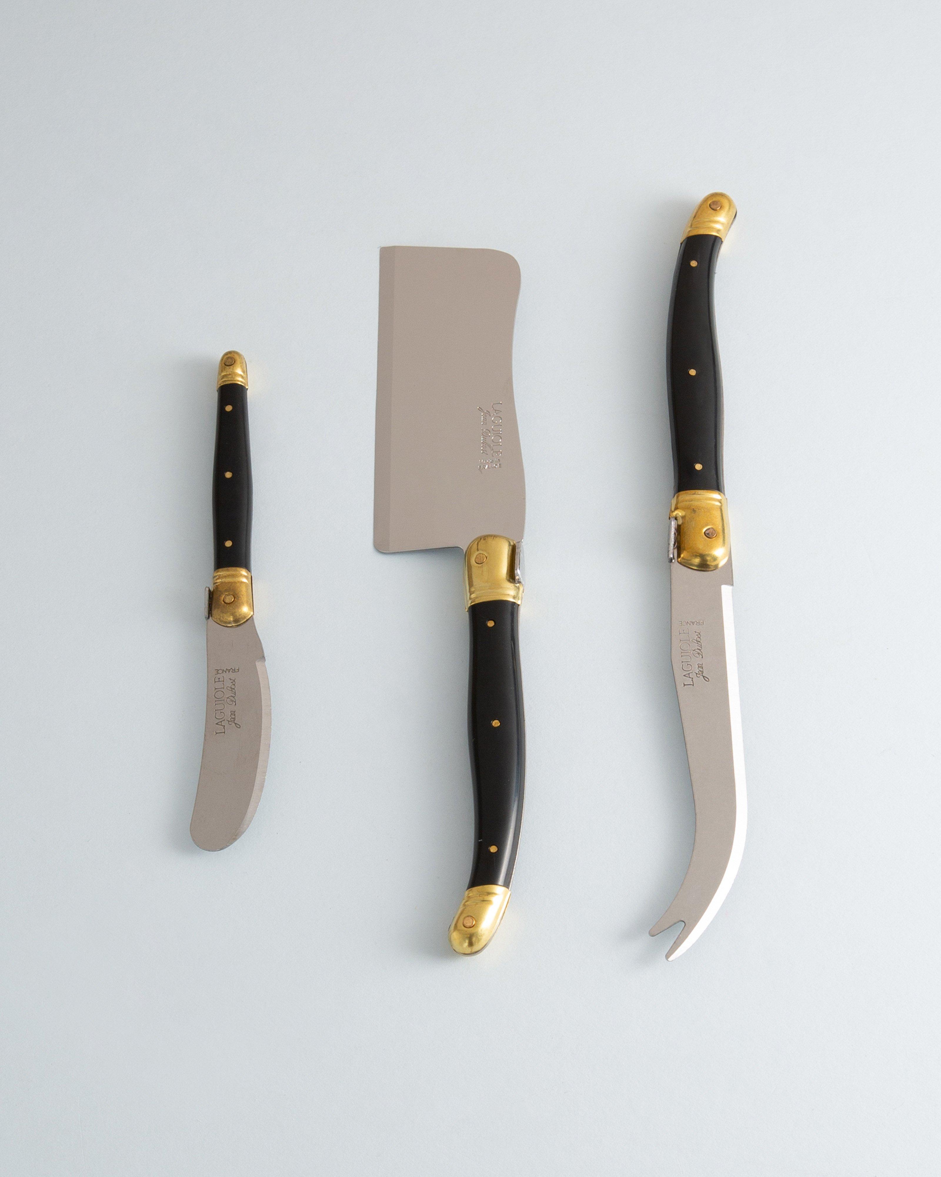 Laguiole Brass Cheese Knife Set -  Black