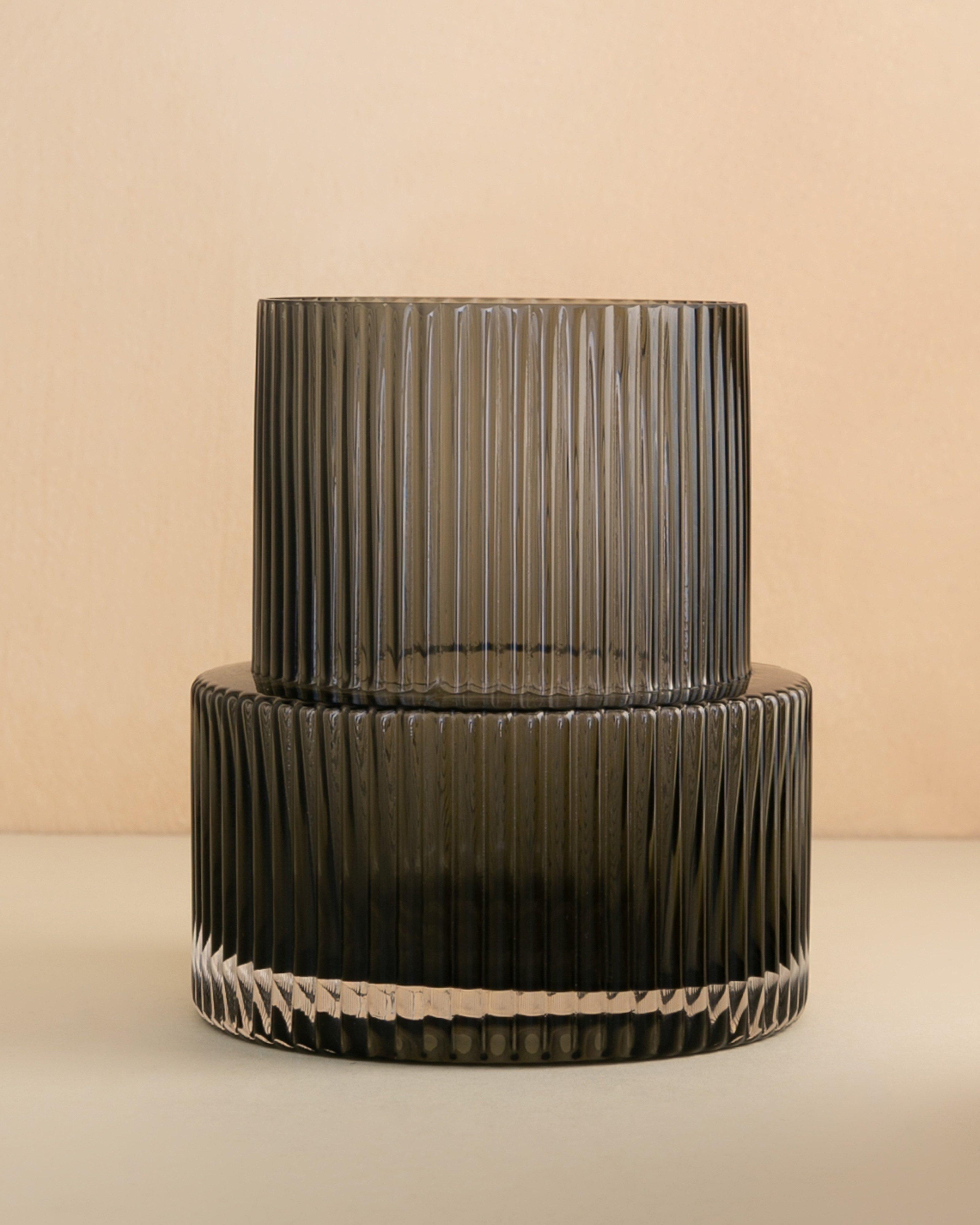 Athena Medium Ribbed Vase -  Grey