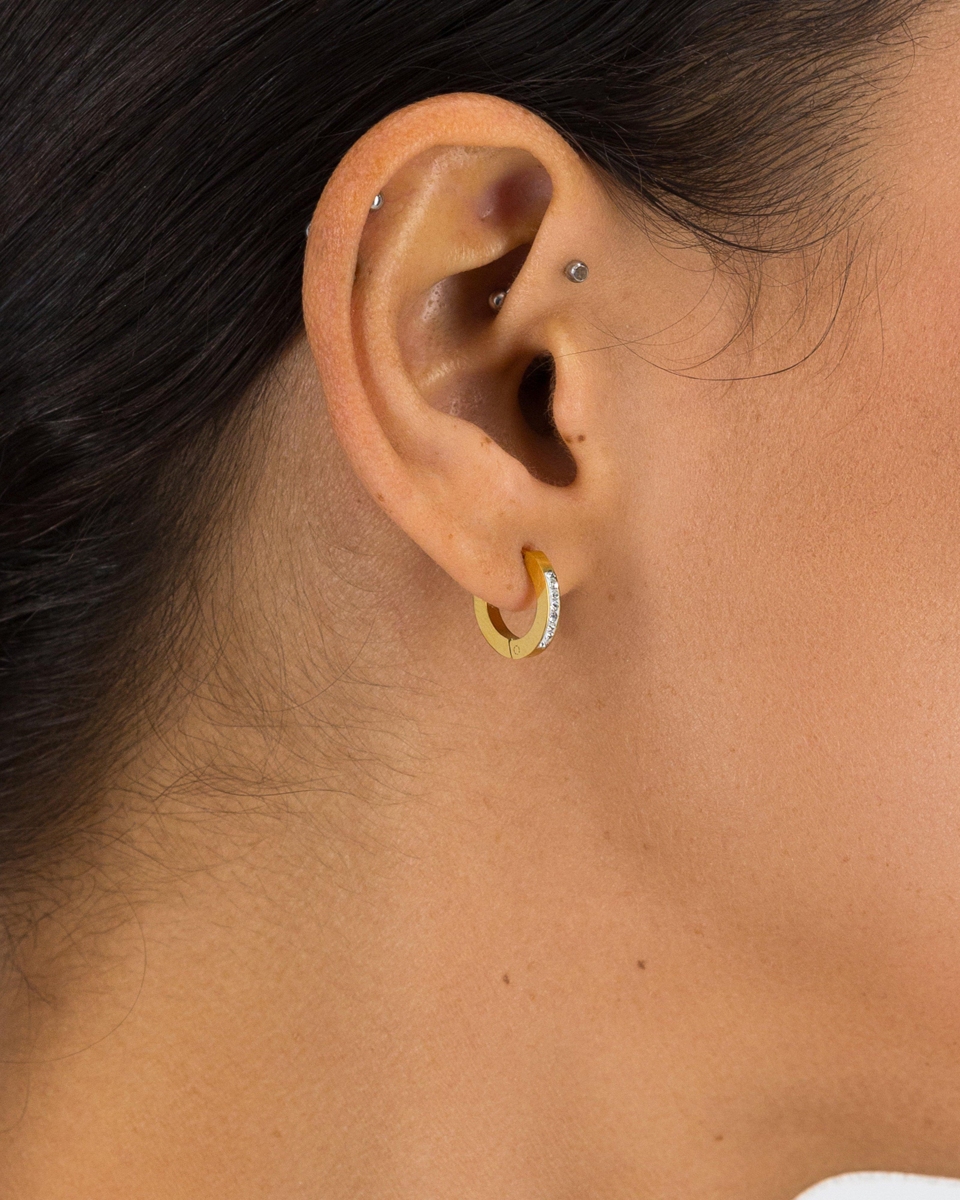 Stone Huggie Earrings -  Gold