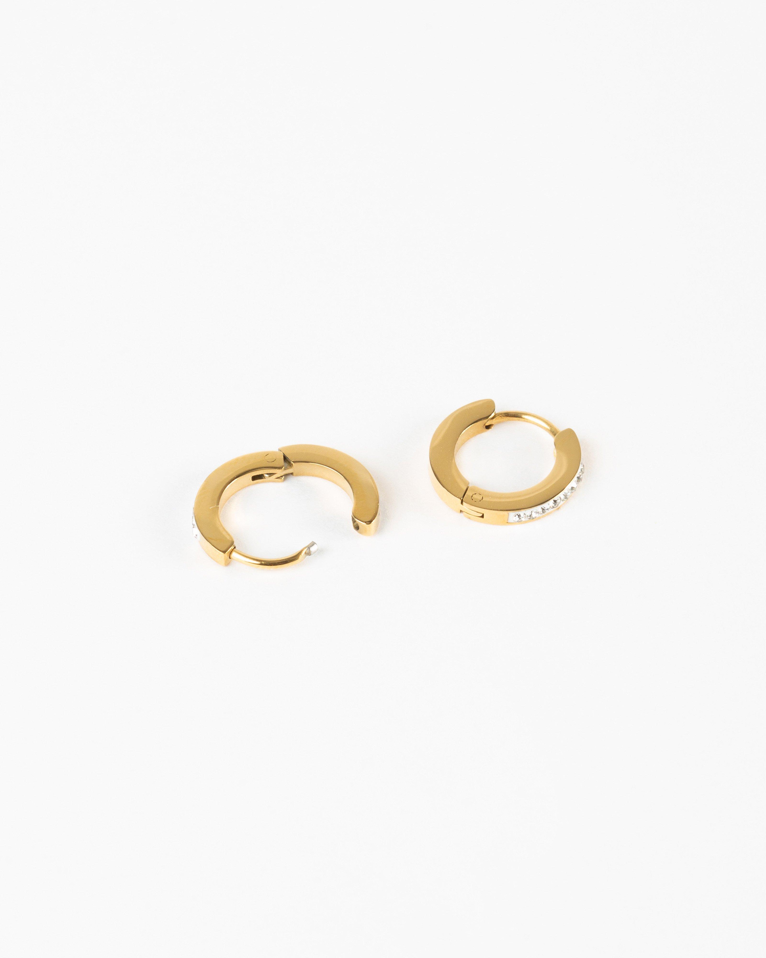 Stone Huggie Earrings -  Gold