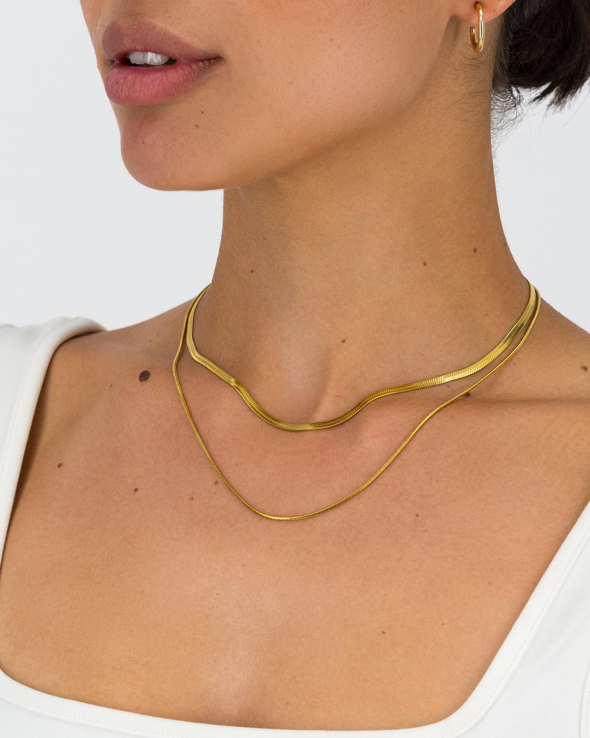 Stainless Steel 2-Pack Herringbone Necklace -  Gold