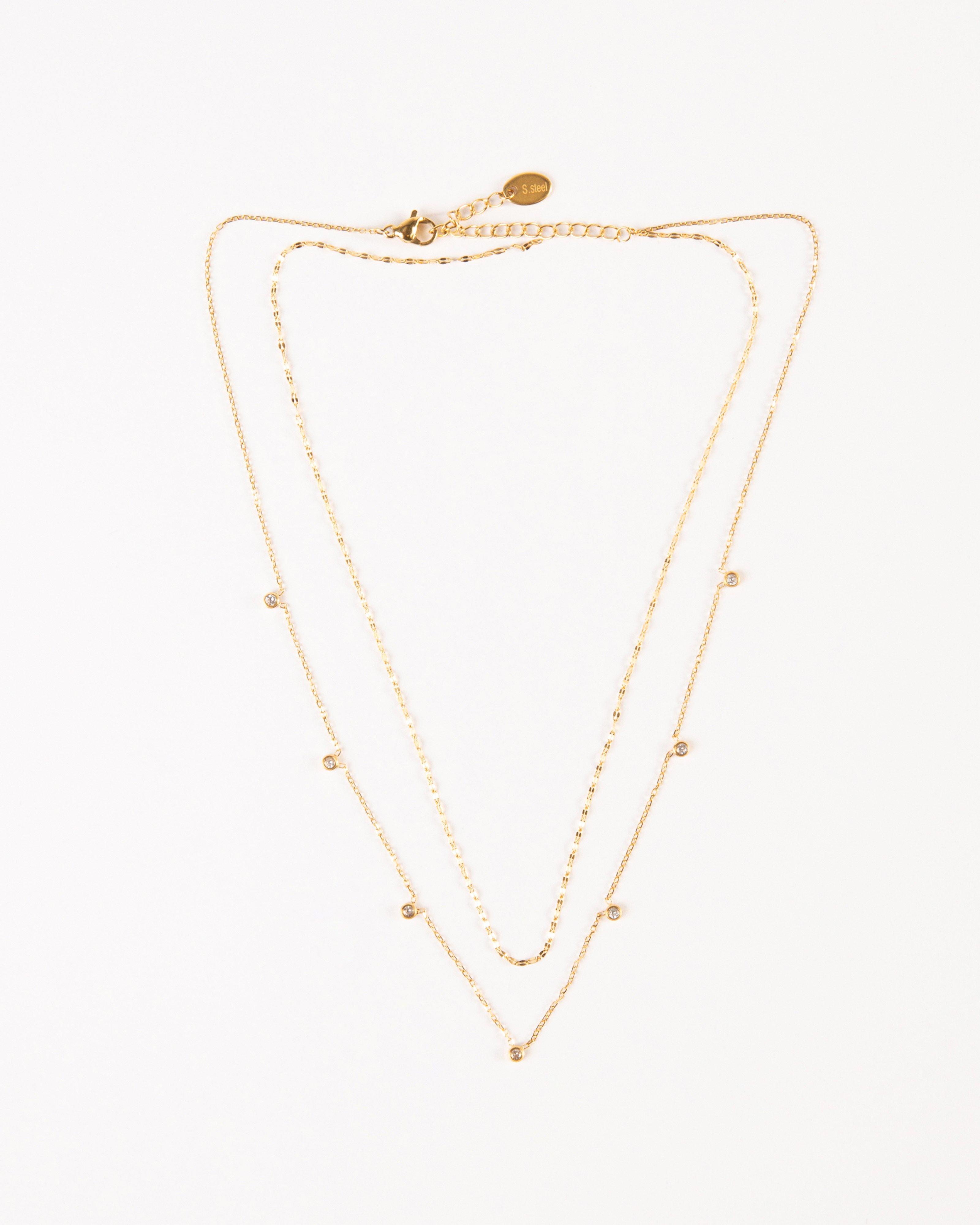 Delicate Chain and Stone Necklace Set -  Camo