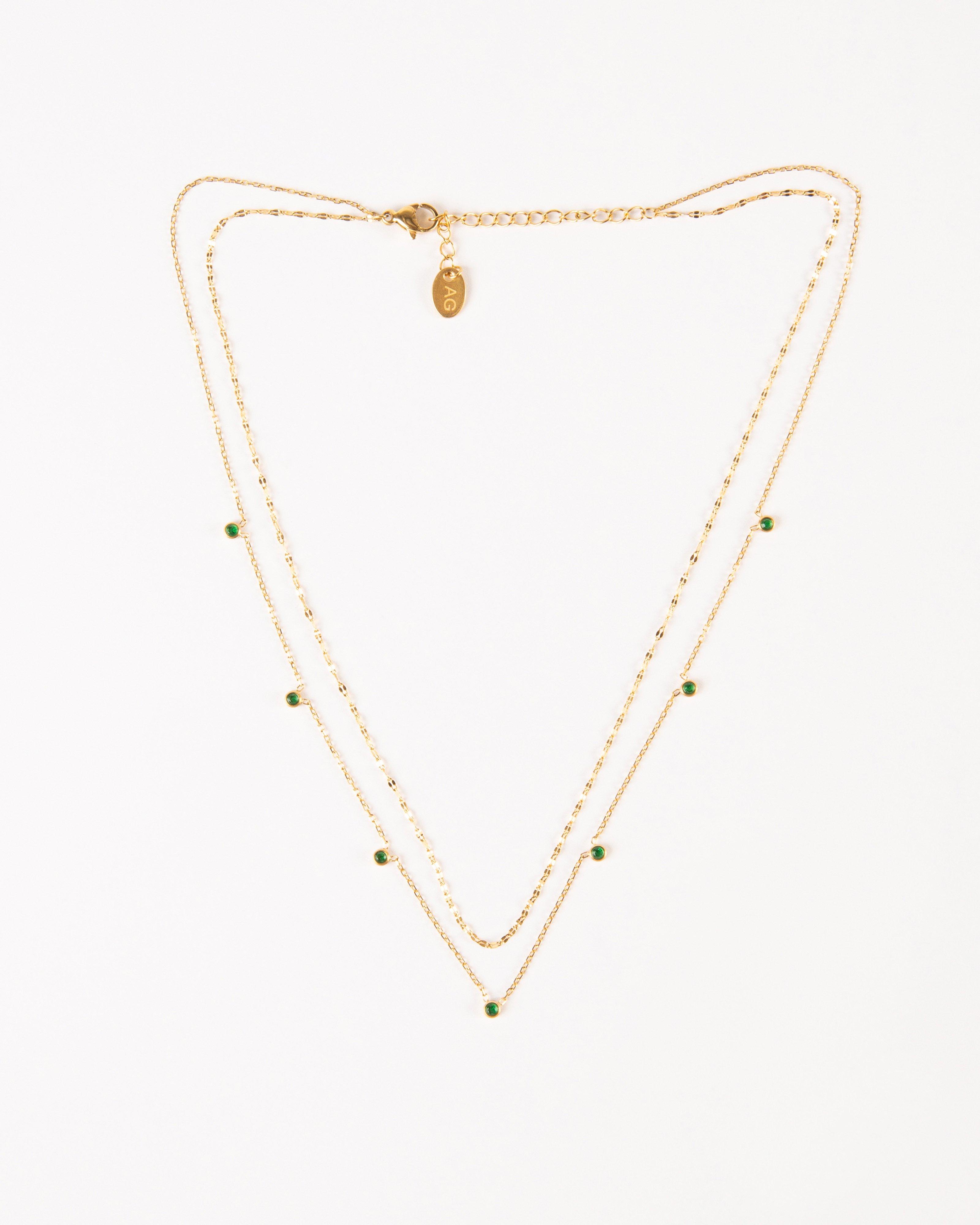 Delicate Chain and Stone Necklace Set -  Green