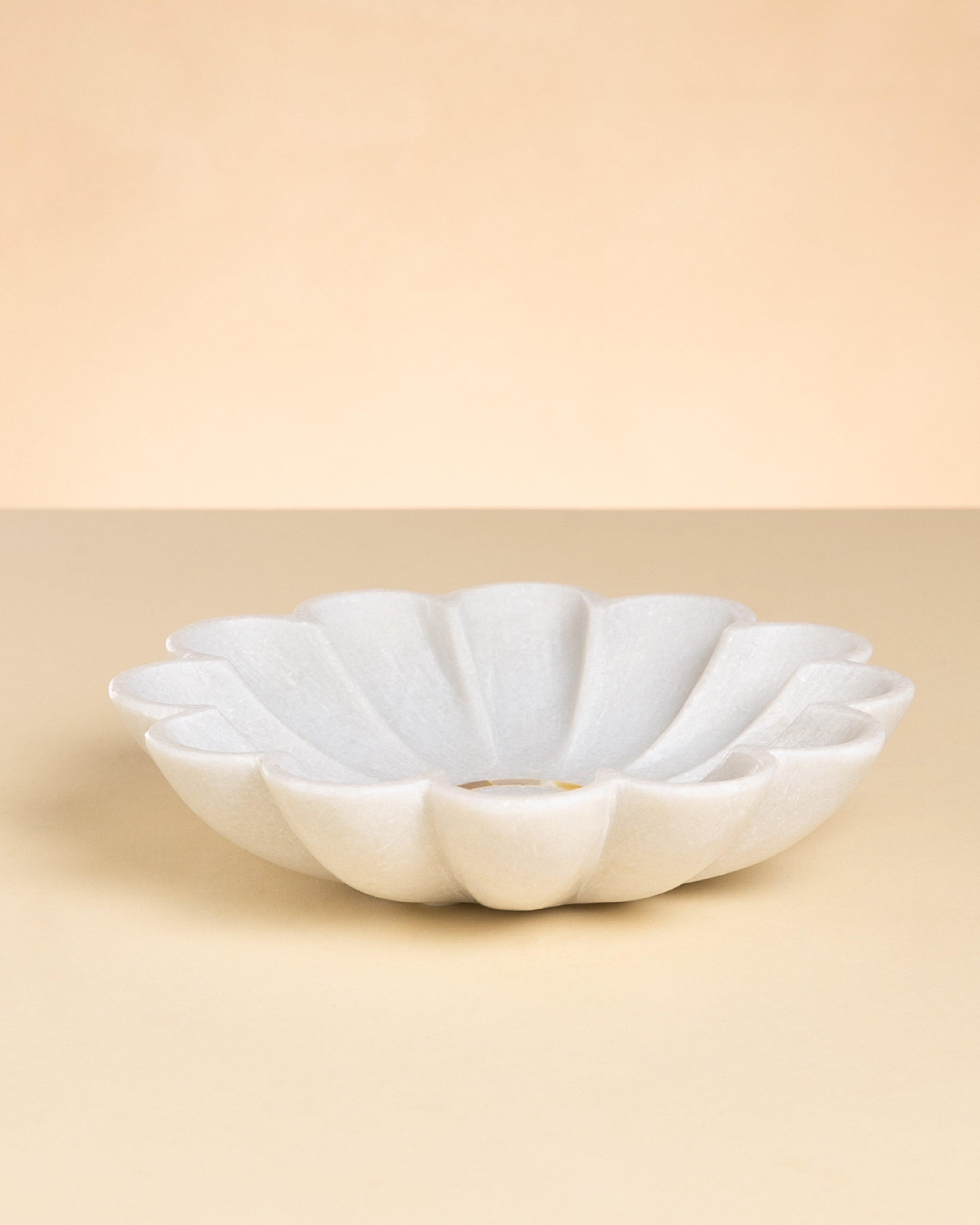 Floral Medium Marble Bowl with Mother of Pearl Detail Bowl -  Milk