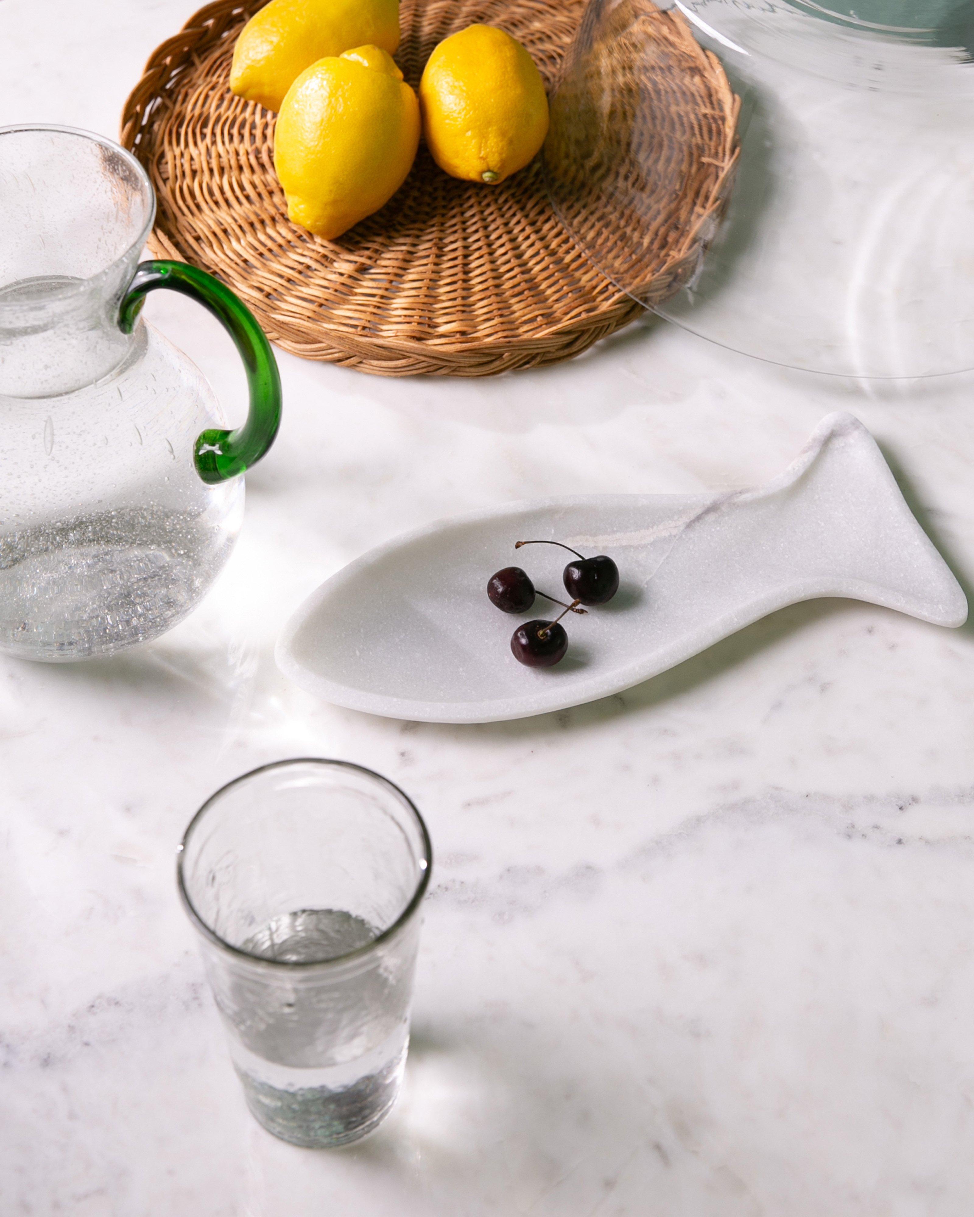 Marble Large Fish Plate -  White