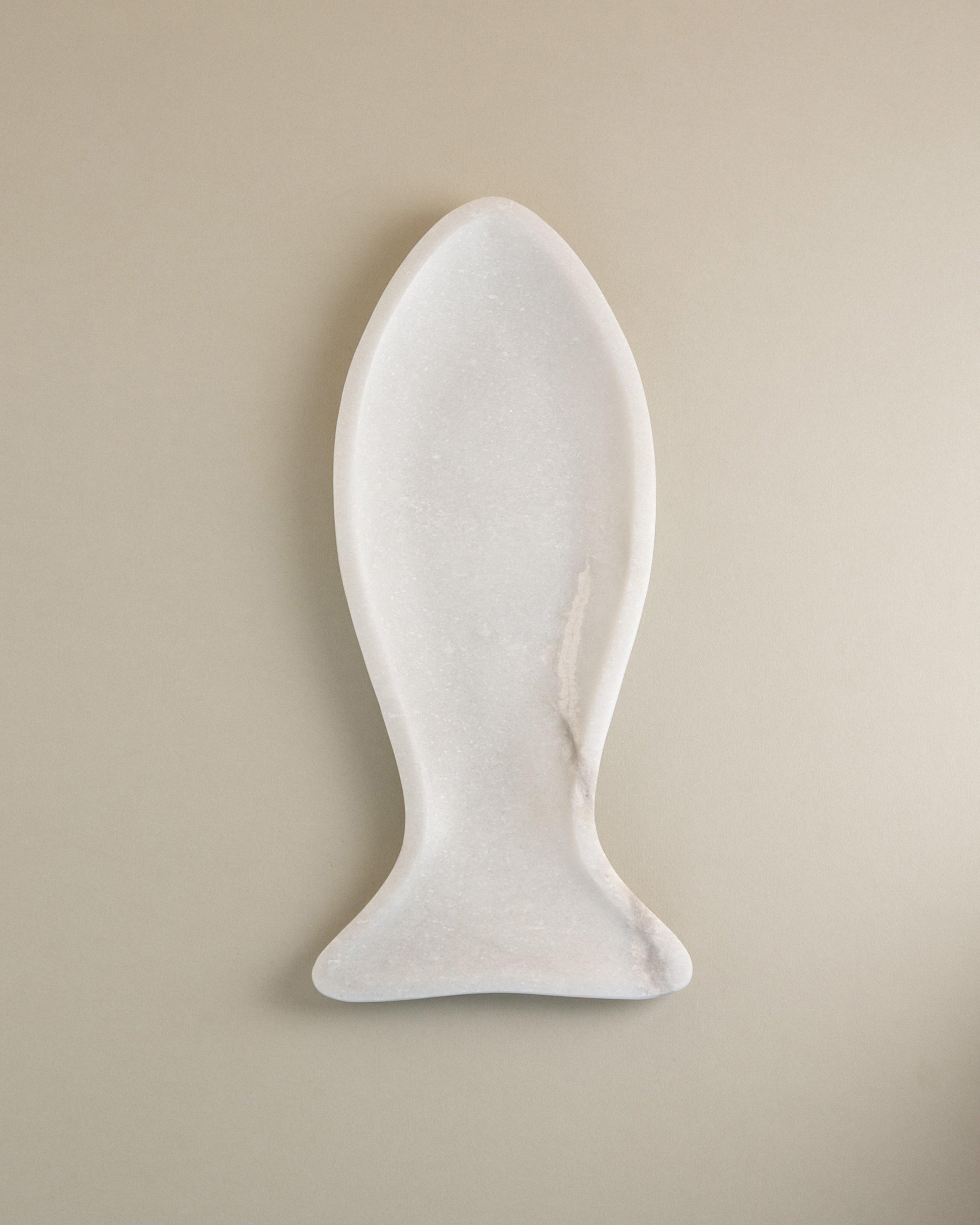 Marble Large Fish Plate -  White