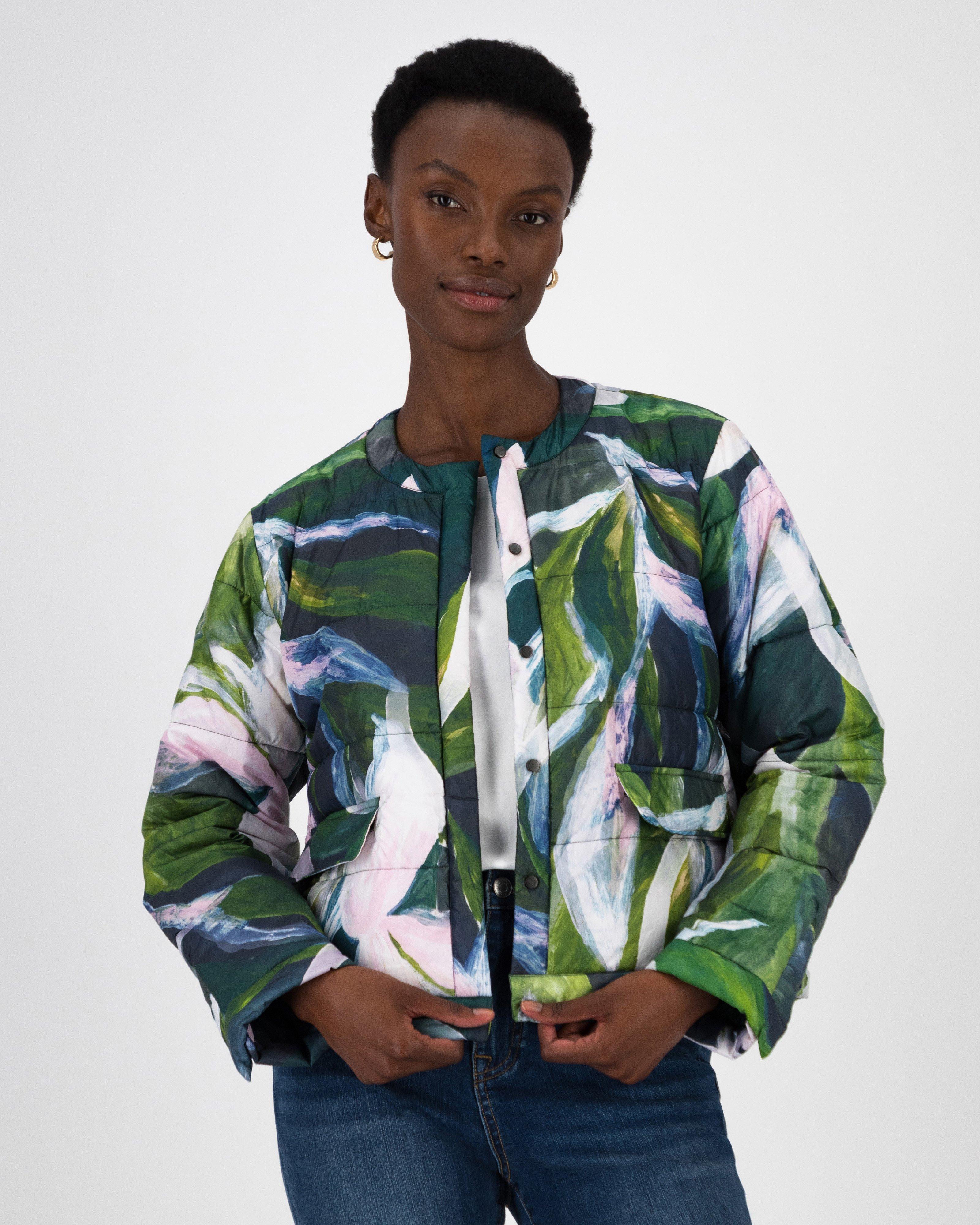 Naomi Printed Synthetic Puffer -  Green
