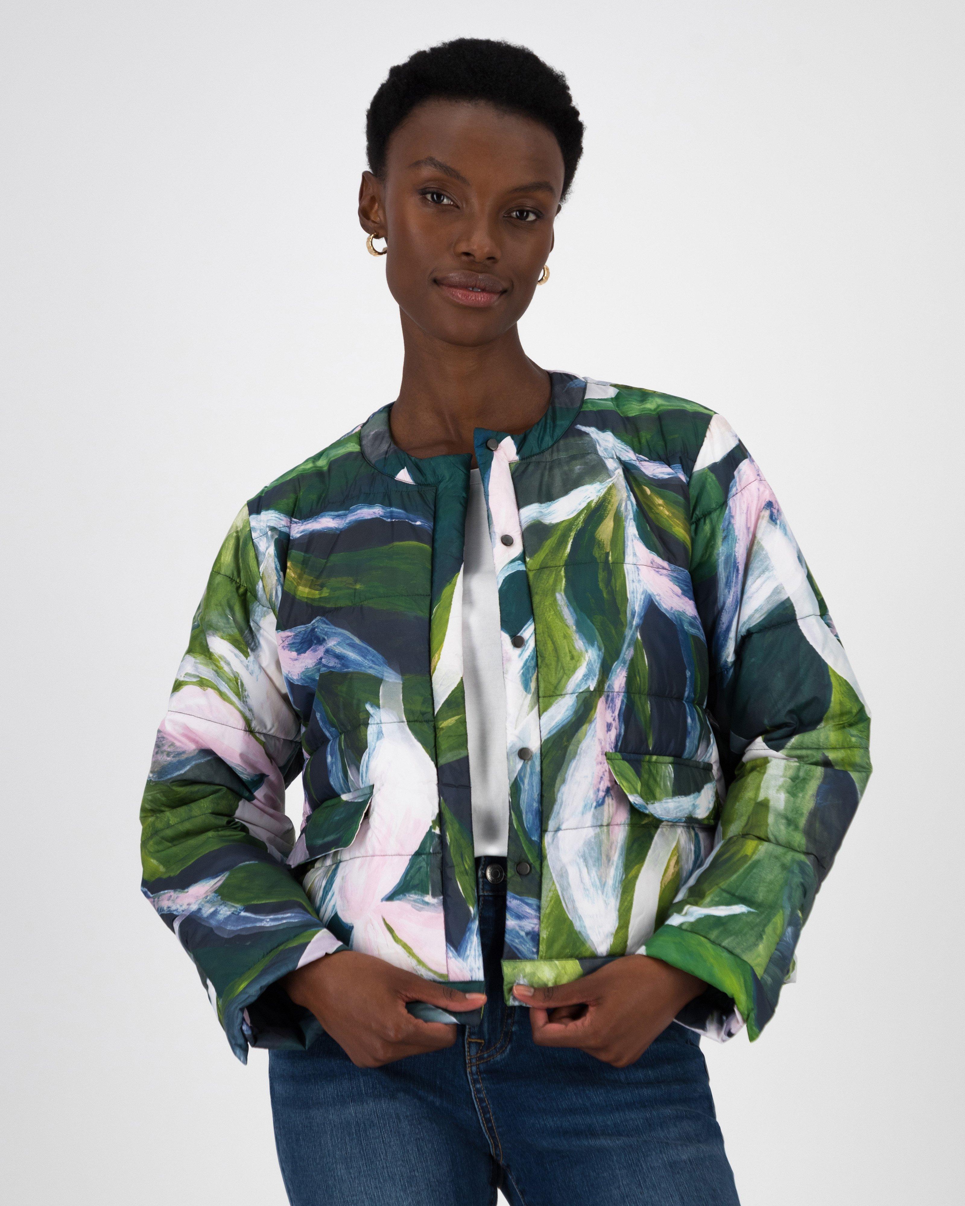 Naomi Printed Synthetic Puffer -  Green