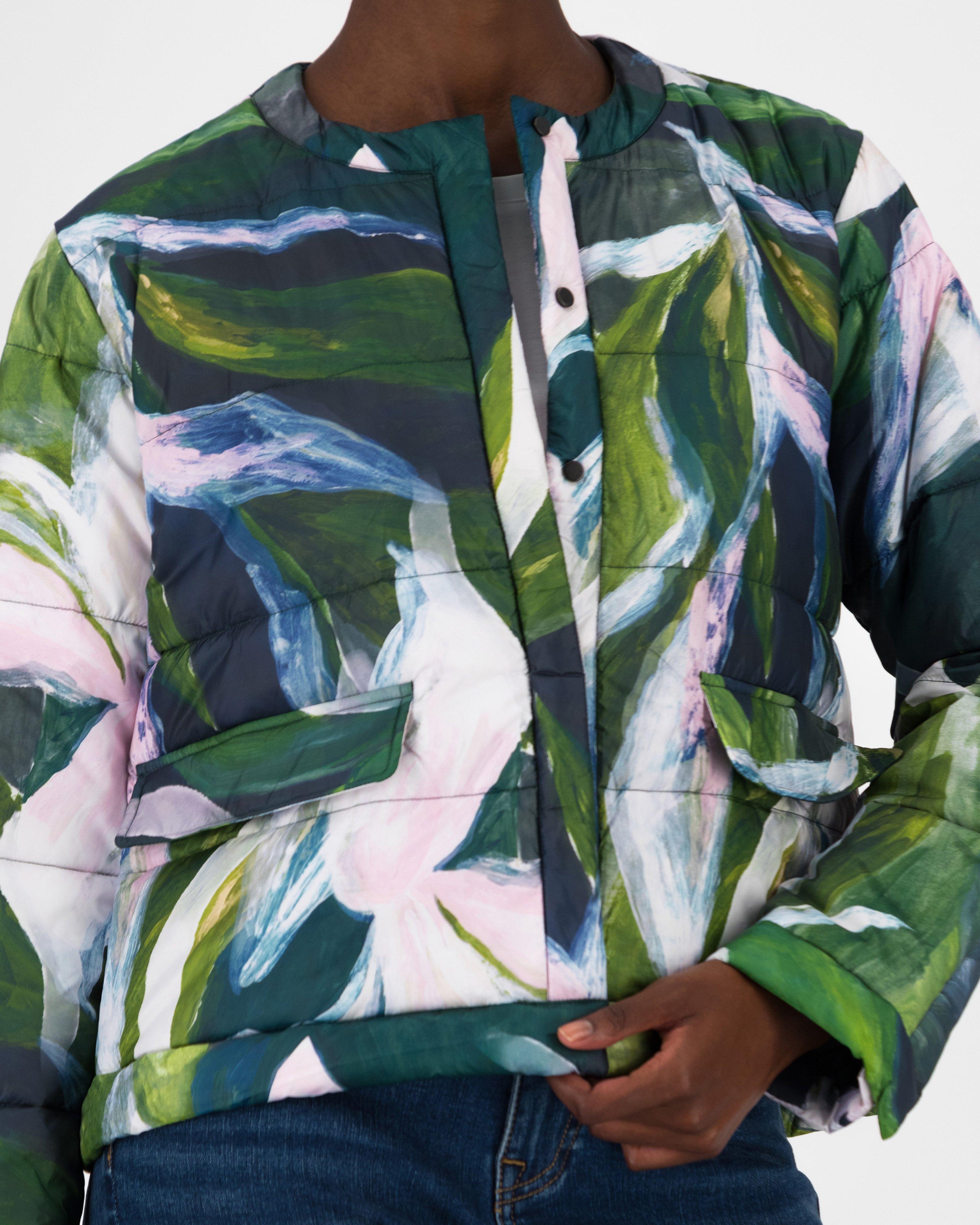 Naomi Printed Synthetic Puffer -  Green