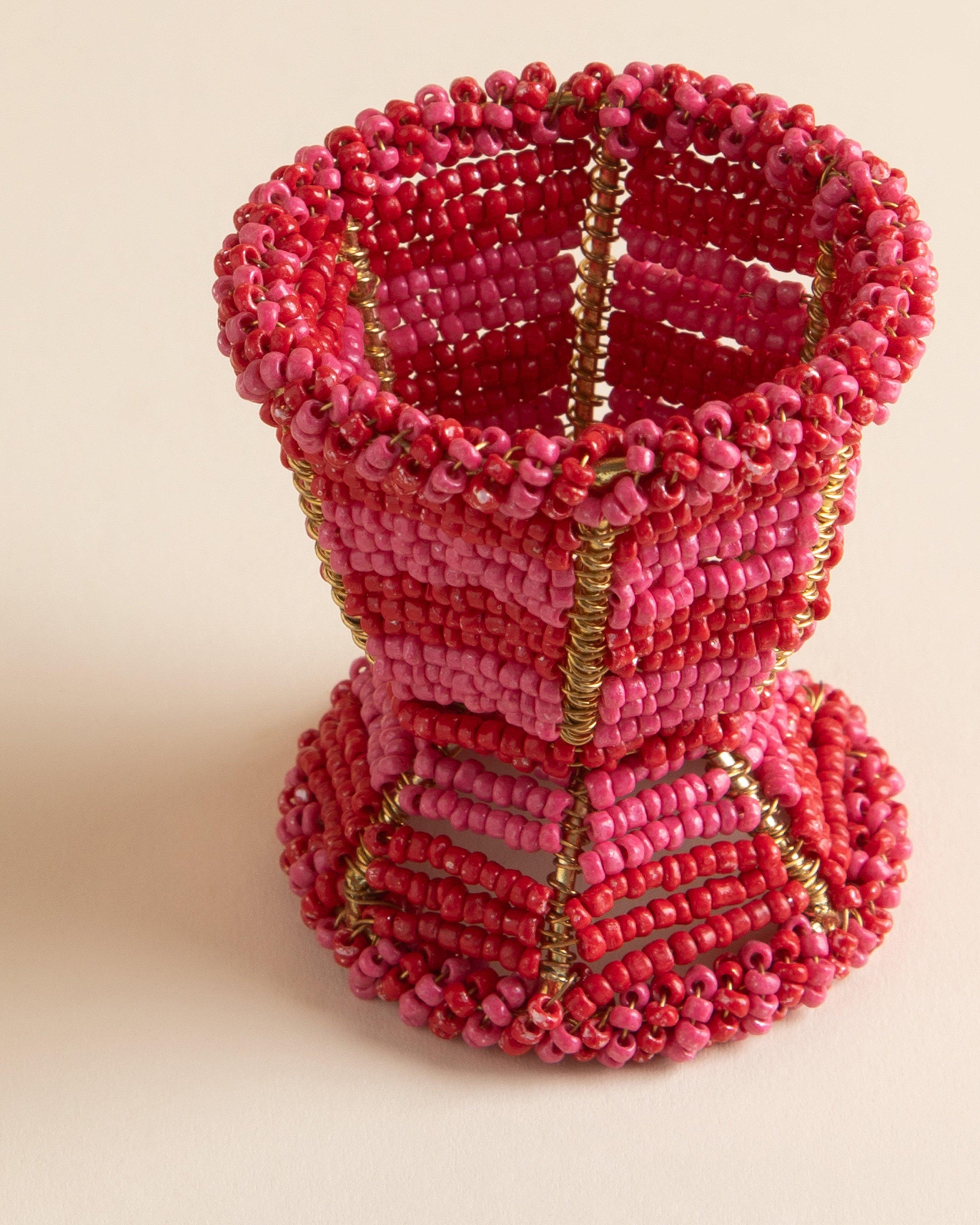 Beaded Egg Cup -  Red