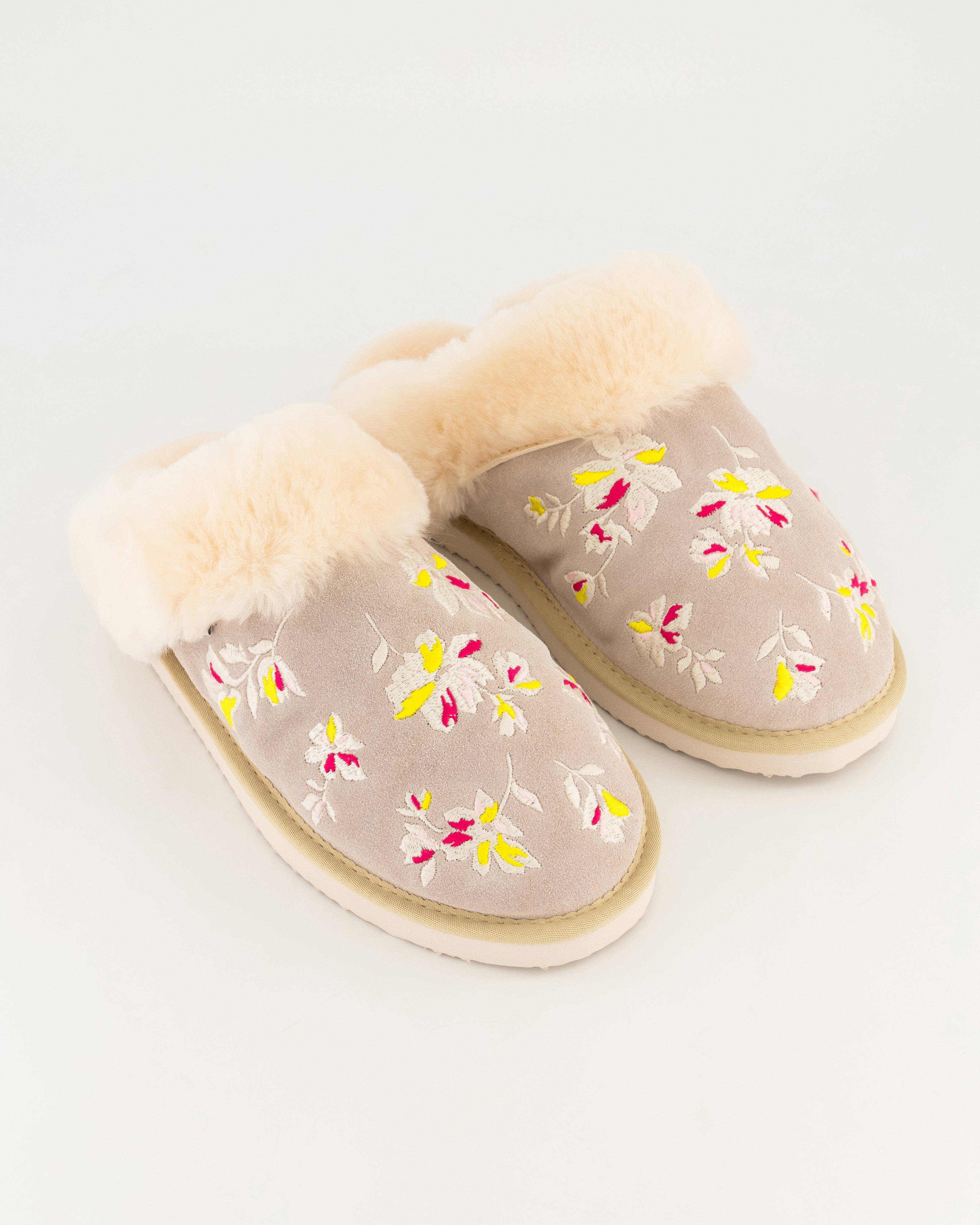 Gia Embroidered Slipper -  Stone