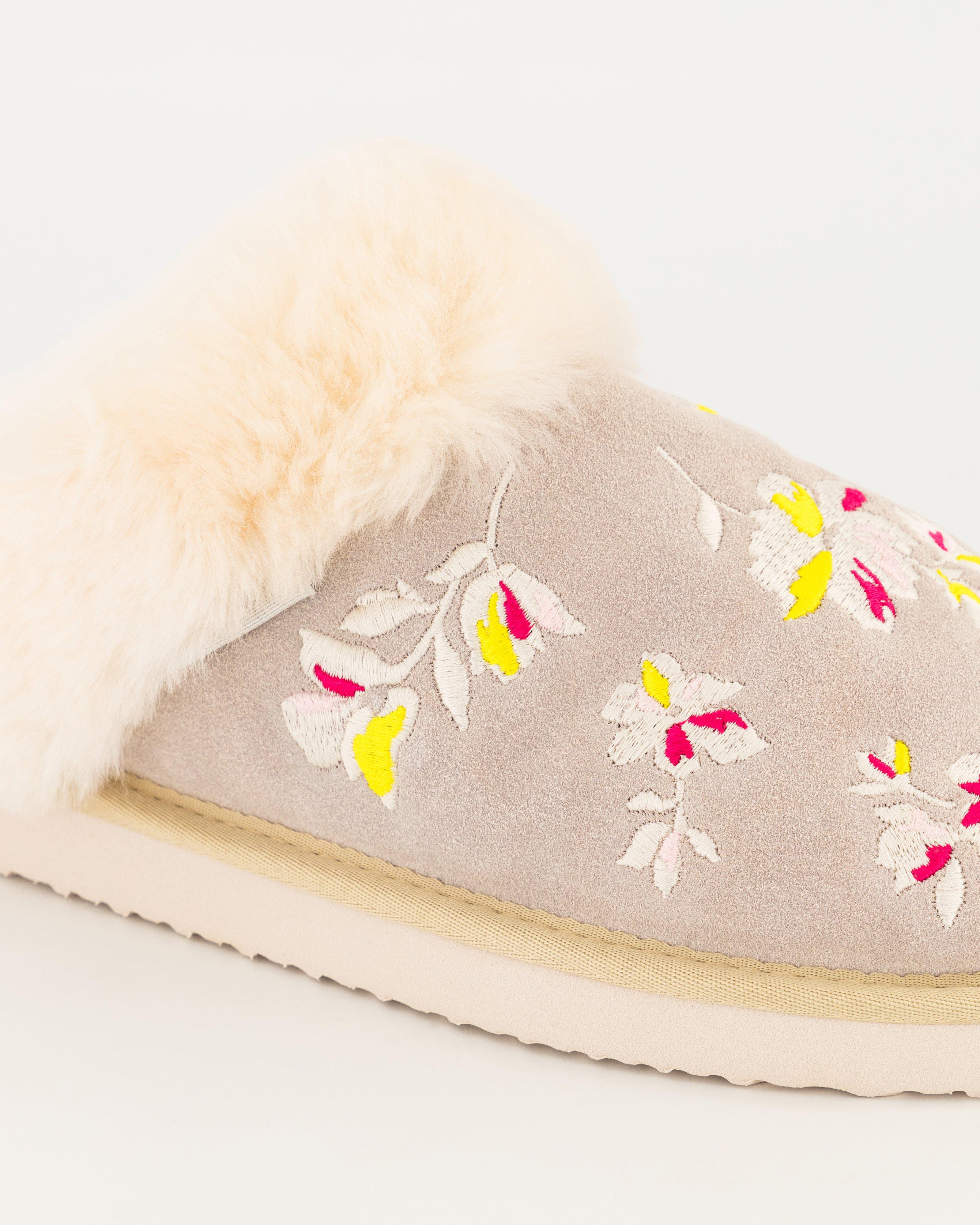 Gia Embroidered Slipper -  Stone