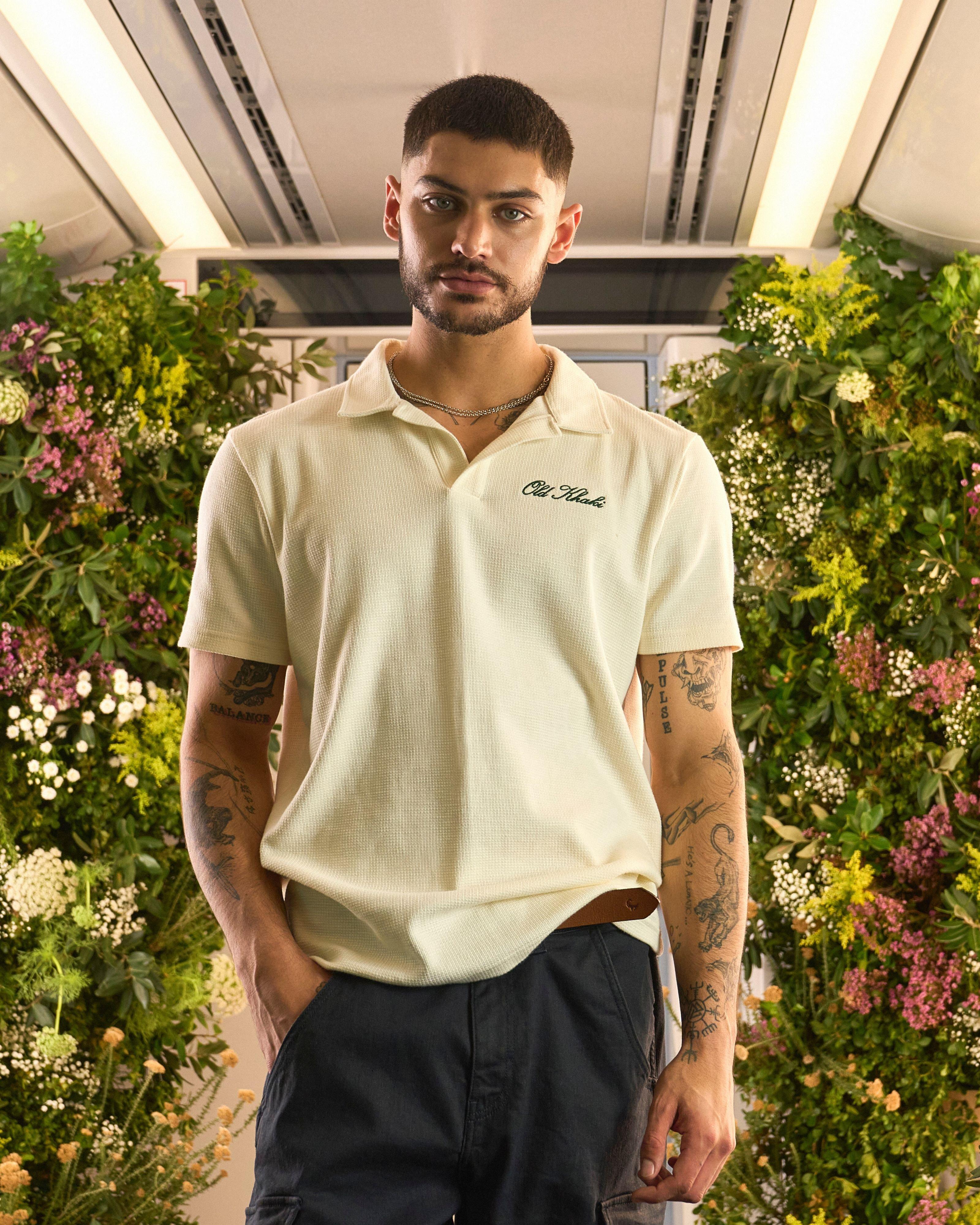 Men’s Johnny Collar Polo Shirt  -  Milk