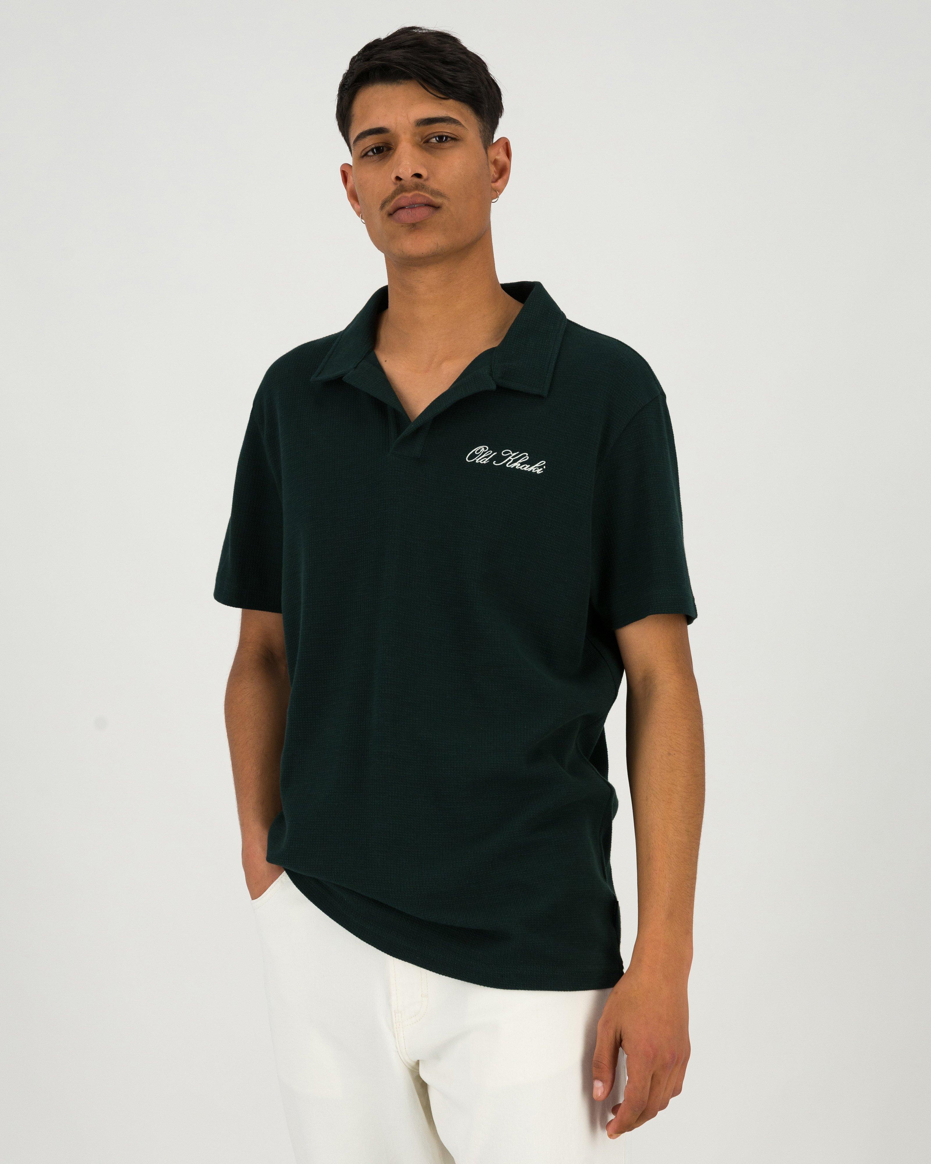 Men’s Johnny Collar Polo Shirt  -  Dark Green