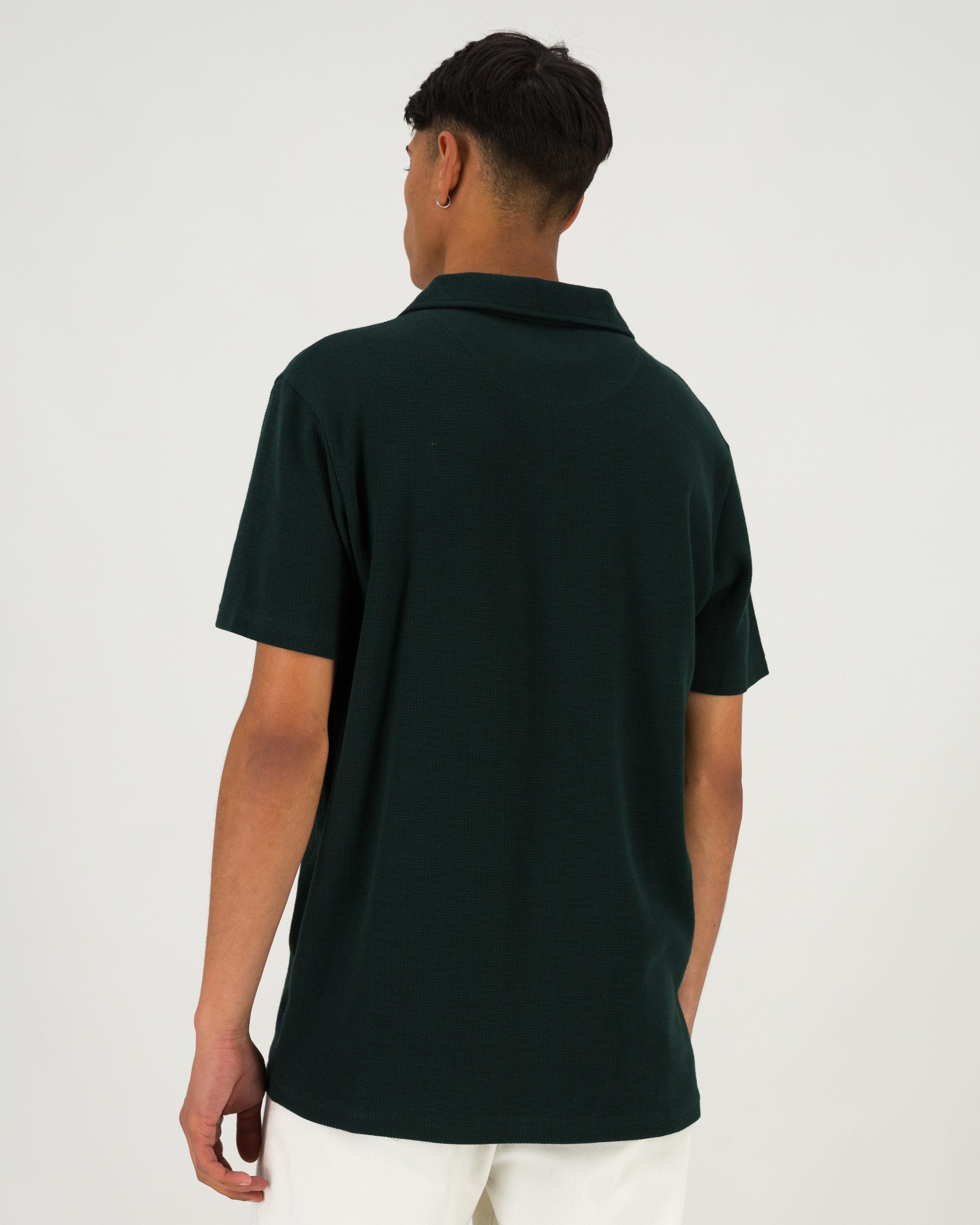 Men’s Johnny Collar Polo Shirt  -  Dark Green