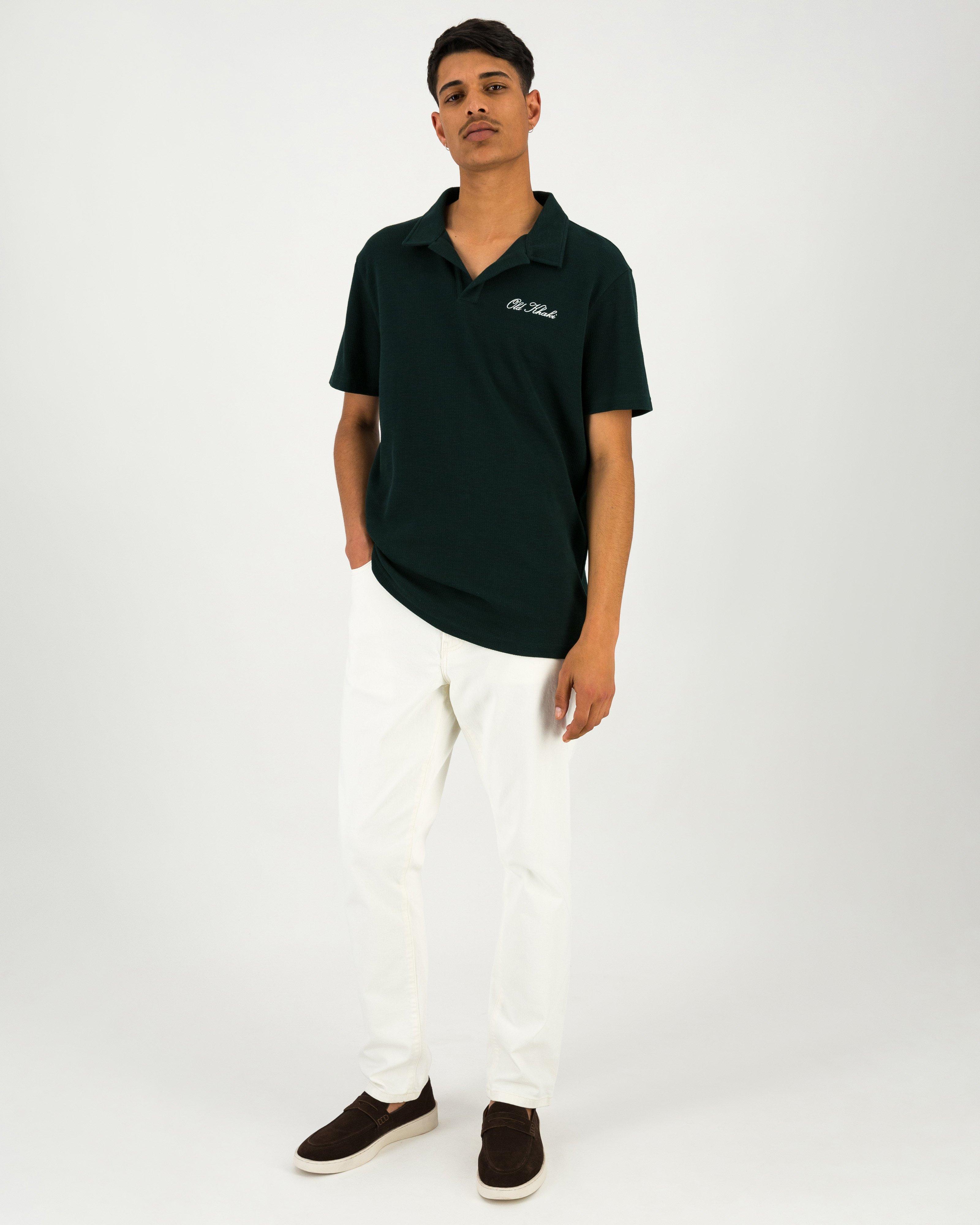 Men’s Johnny Collar Polo Shirt  -  Dark Green