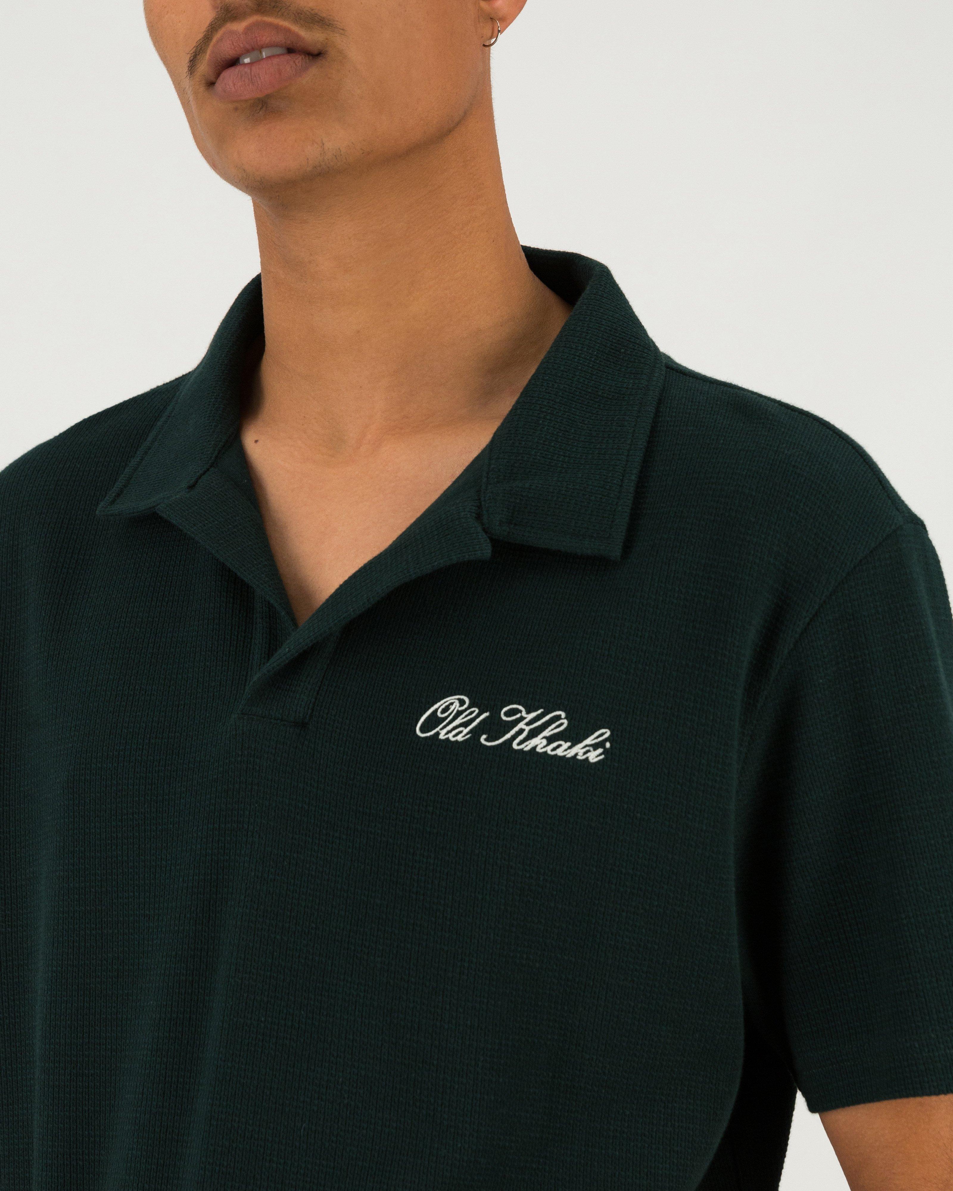 Men’s Johnny Collar Polo Shirt  -  Dark Green