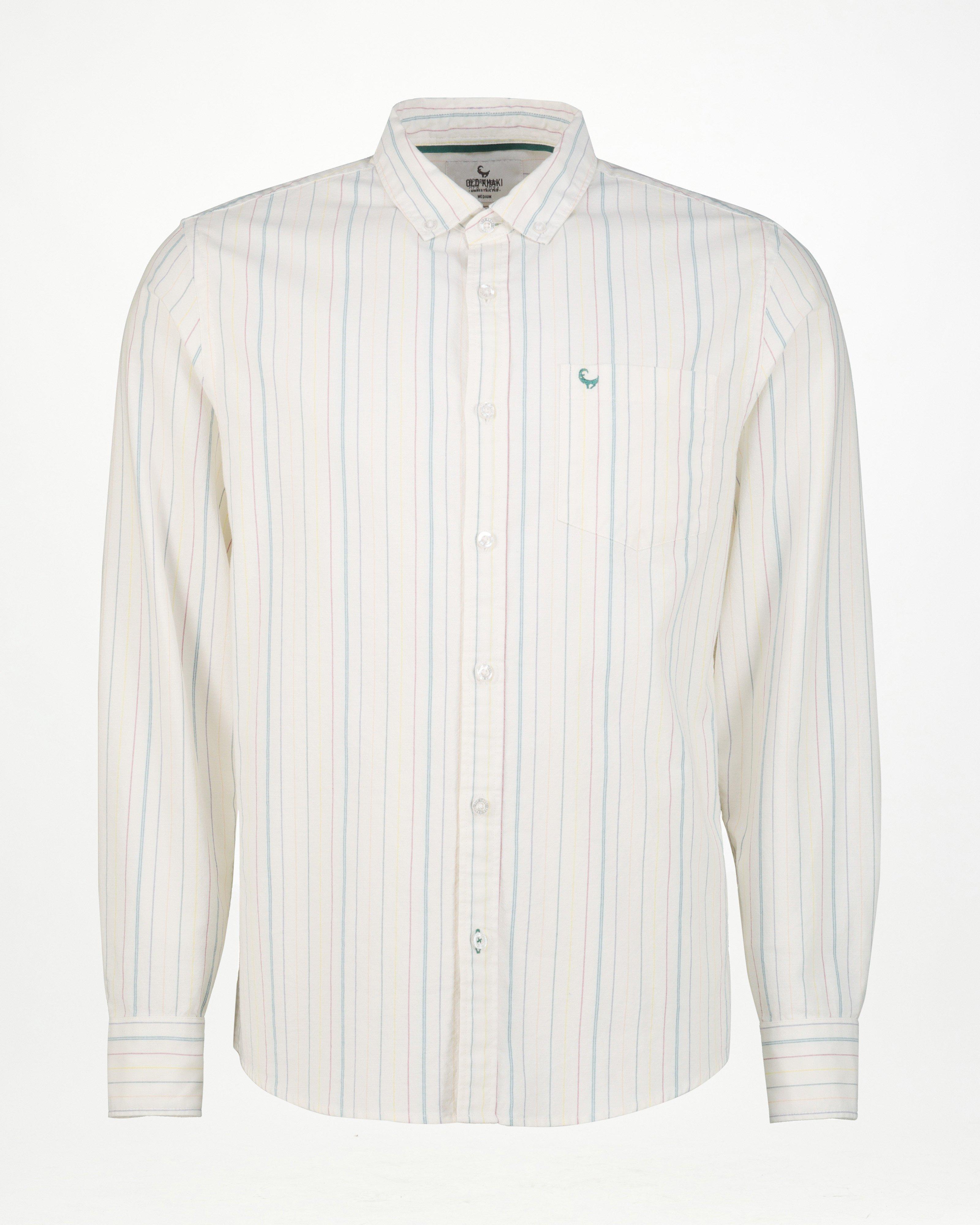 Men’s Miles Slim Fit Multi Stripe Oxford Shirt  -  White