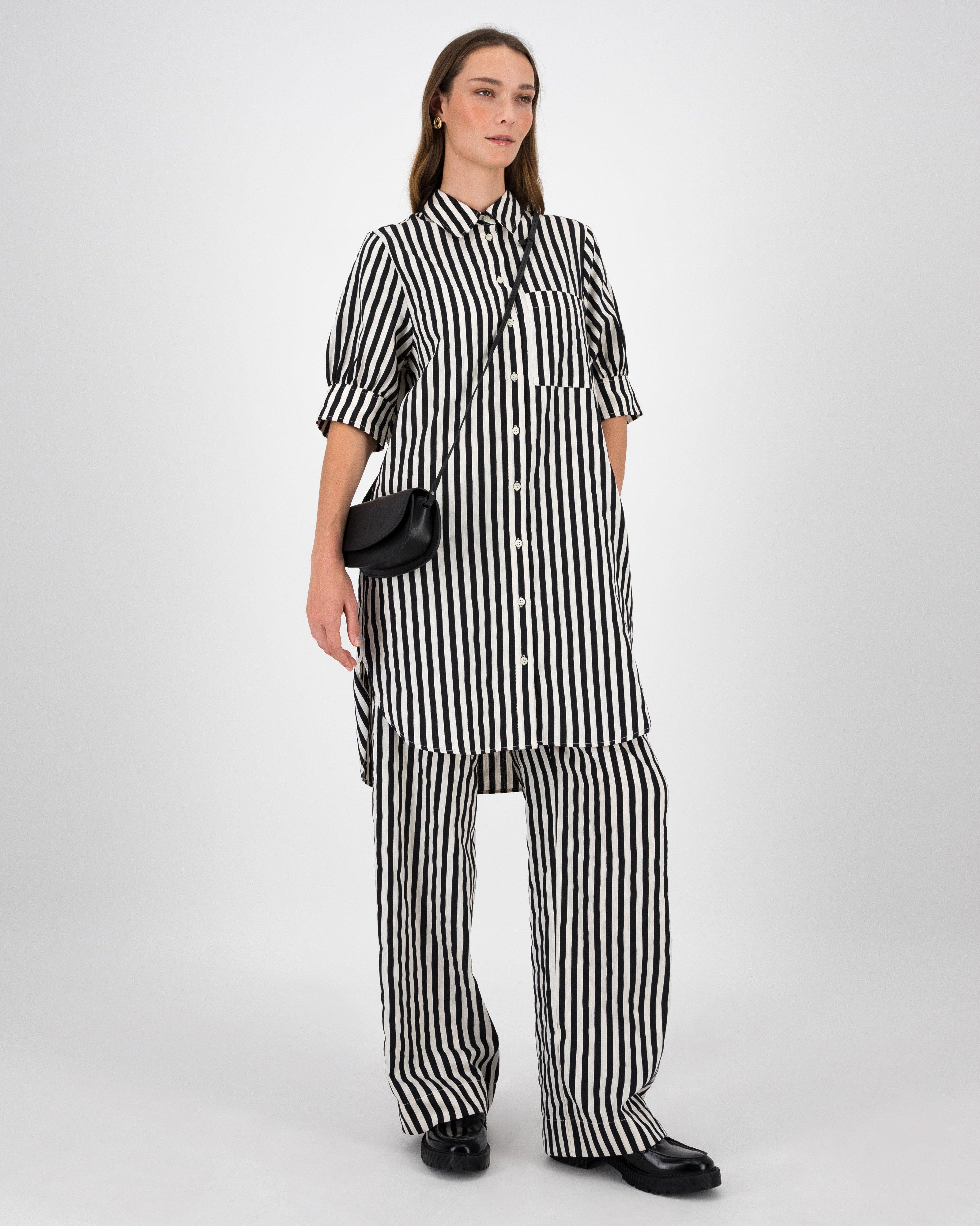 Opal Black White Stripe Dress -  Black