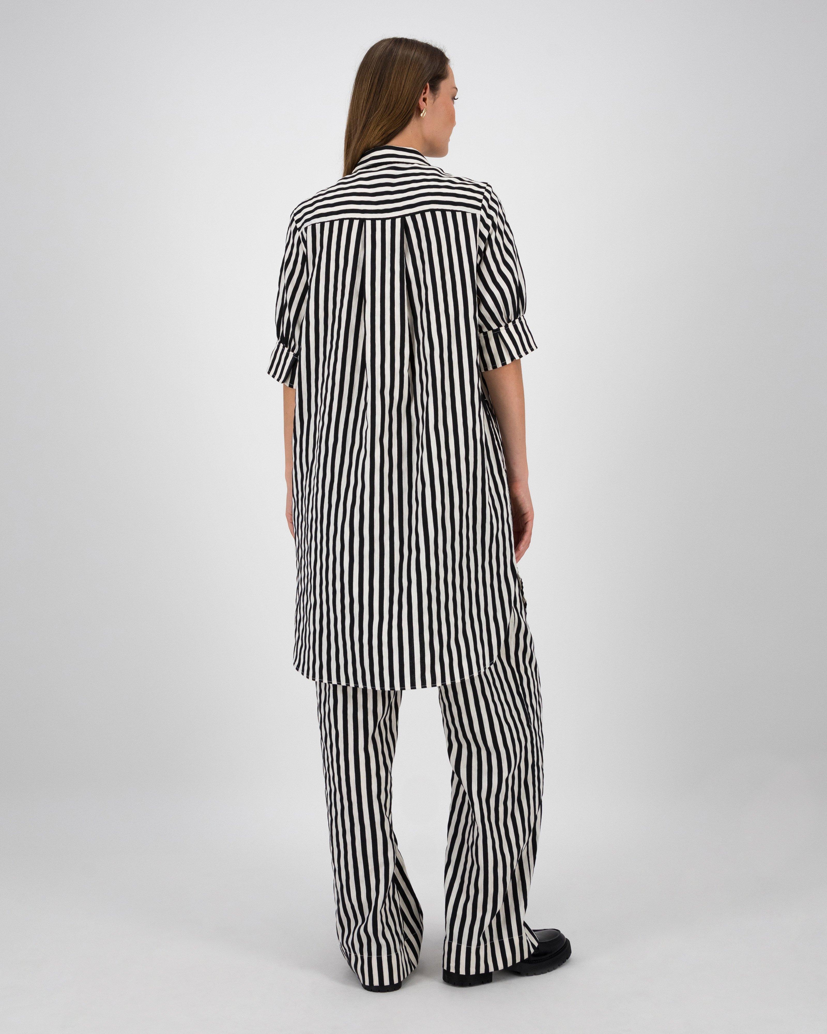 Opal Black White Stripe Dress -  Black