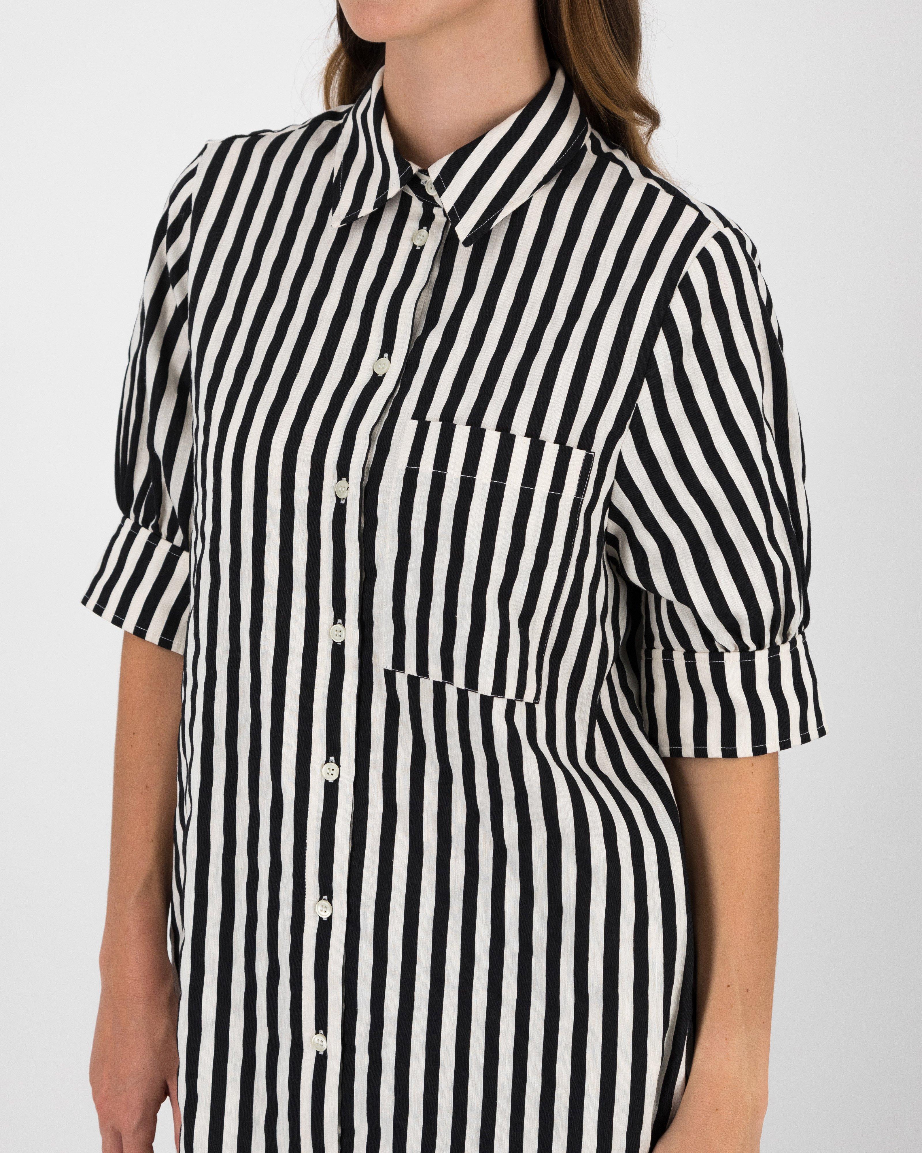 Opal Black White Stripe Dress -  Black