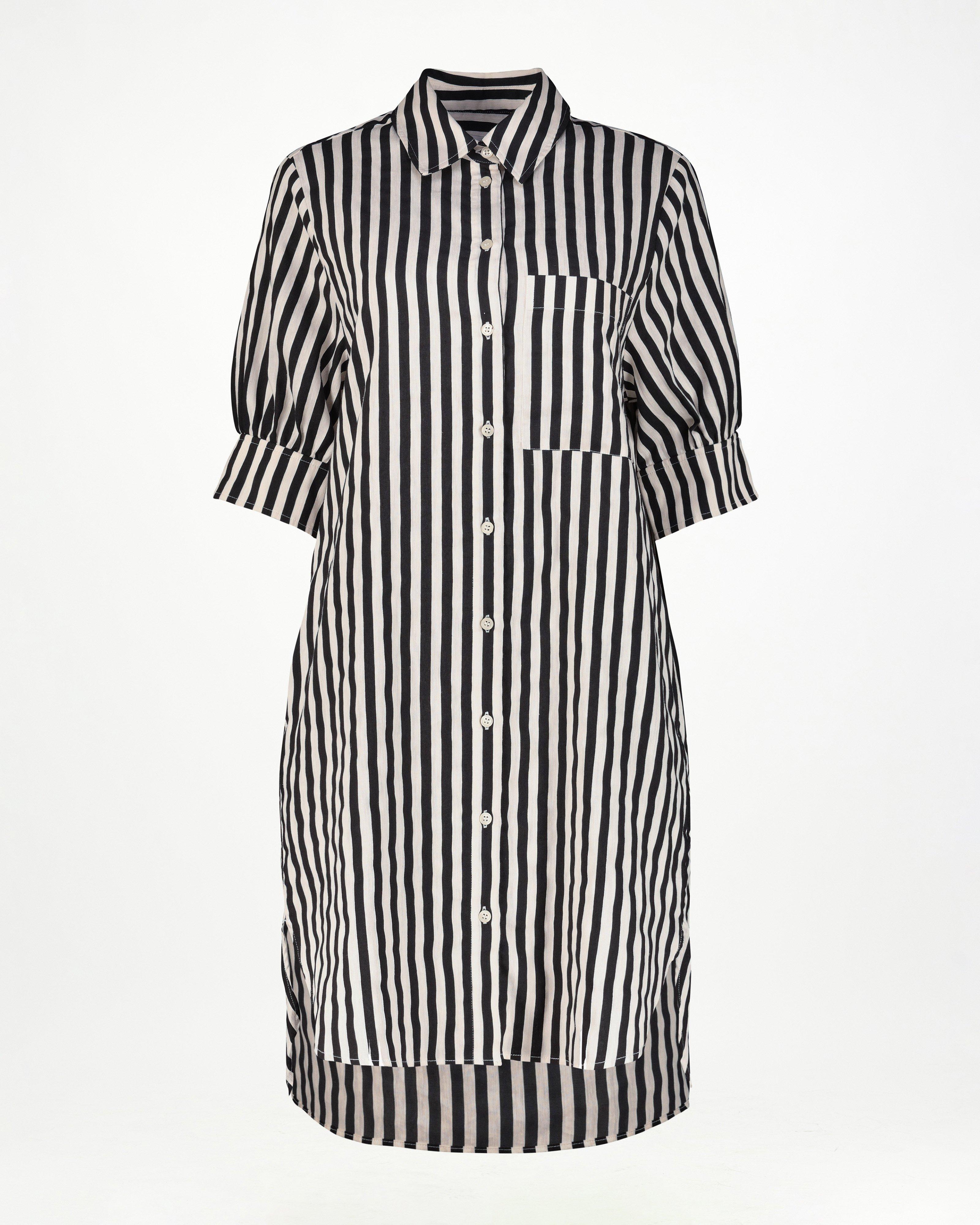 Opal Black White Stripe Dress -  Black