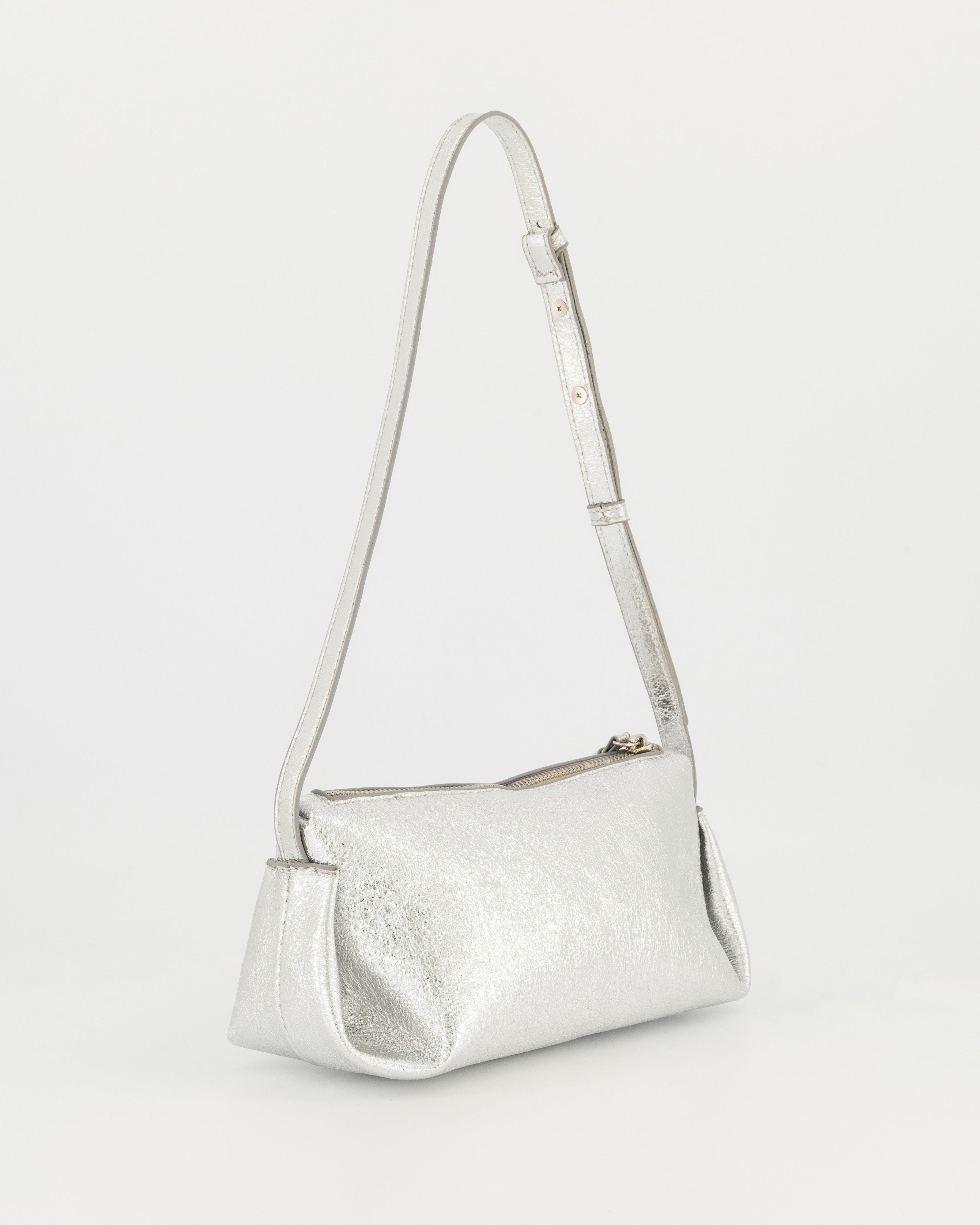 Savannah Crinkled Shoulder Bag -  Silver