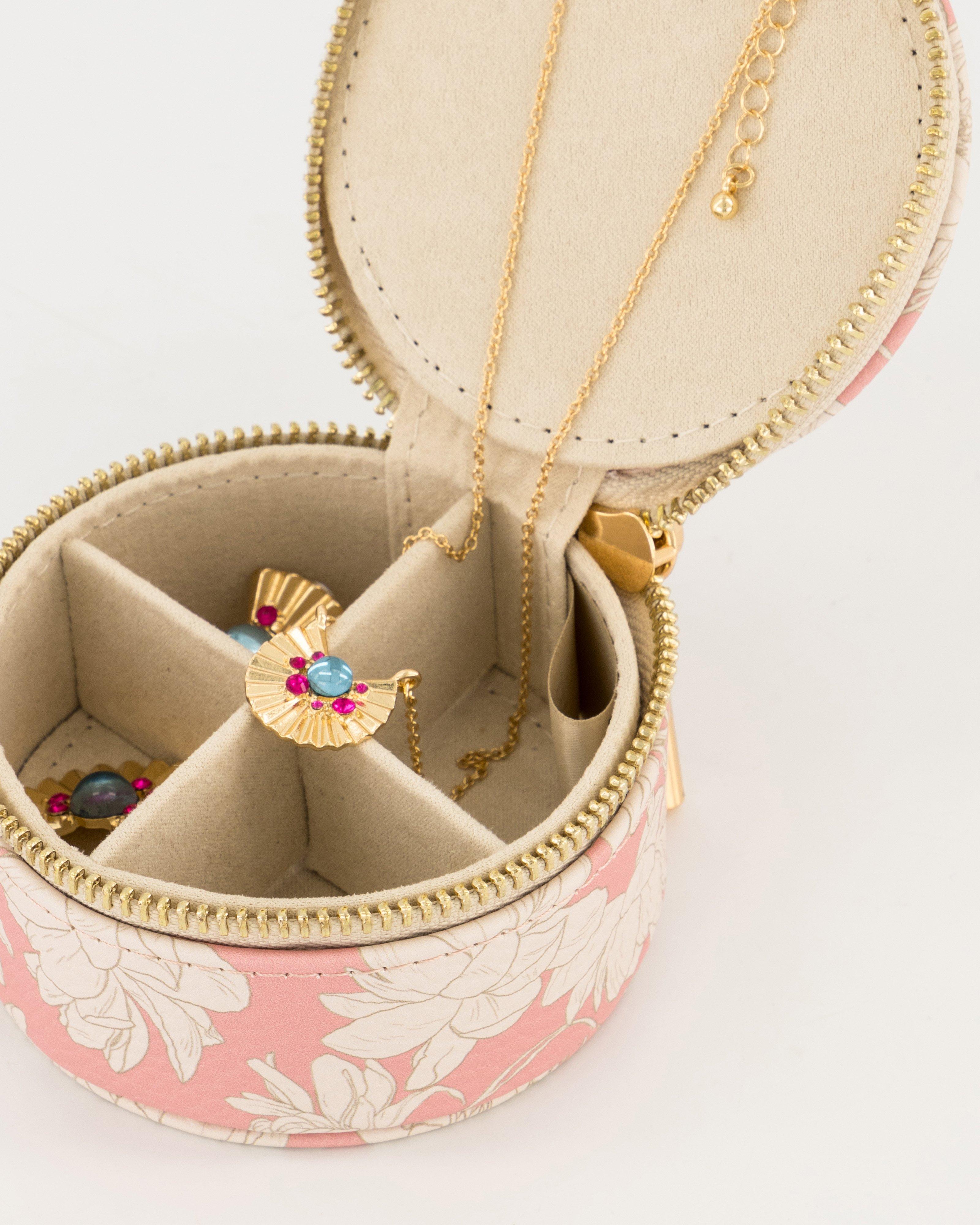 Mia Small Round Printed Jewellery box -  Dusty Pink