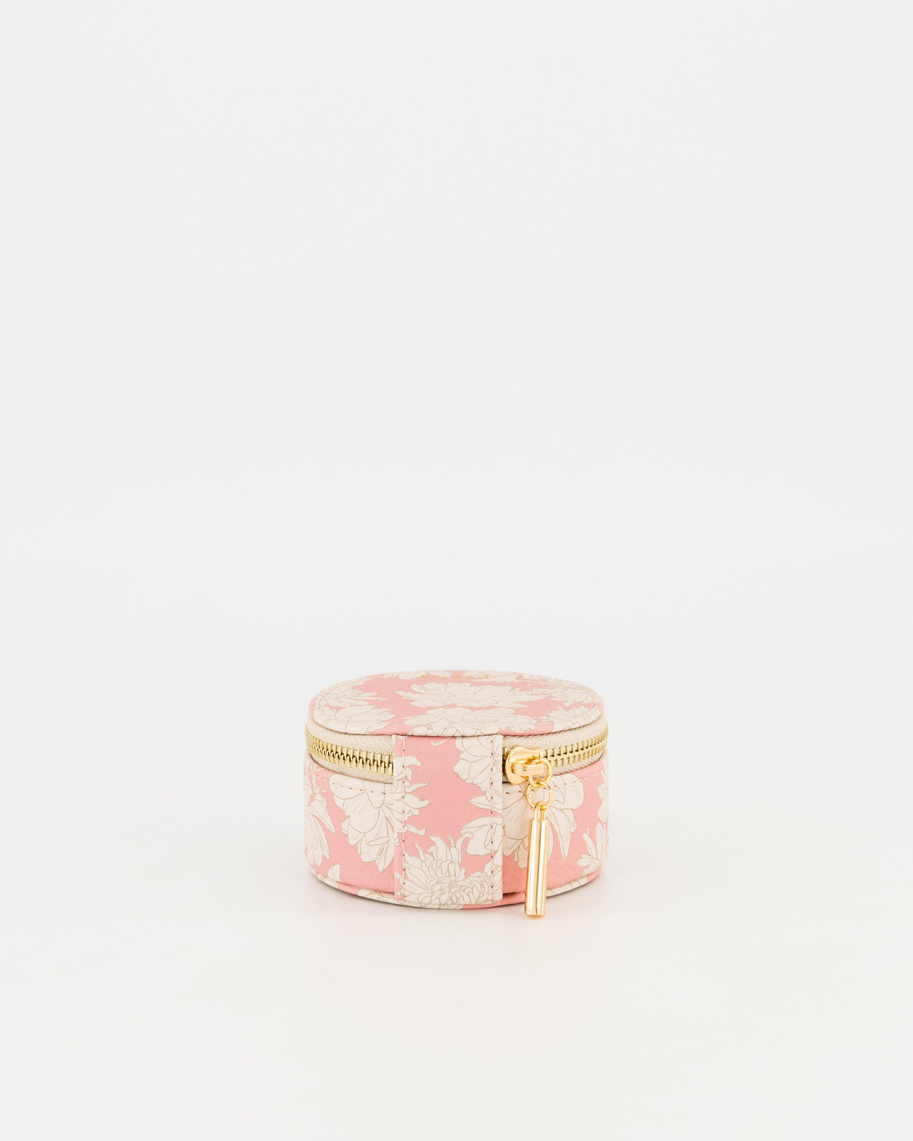 Mia Small Round Printed Jewellery box -  Dusty Pink