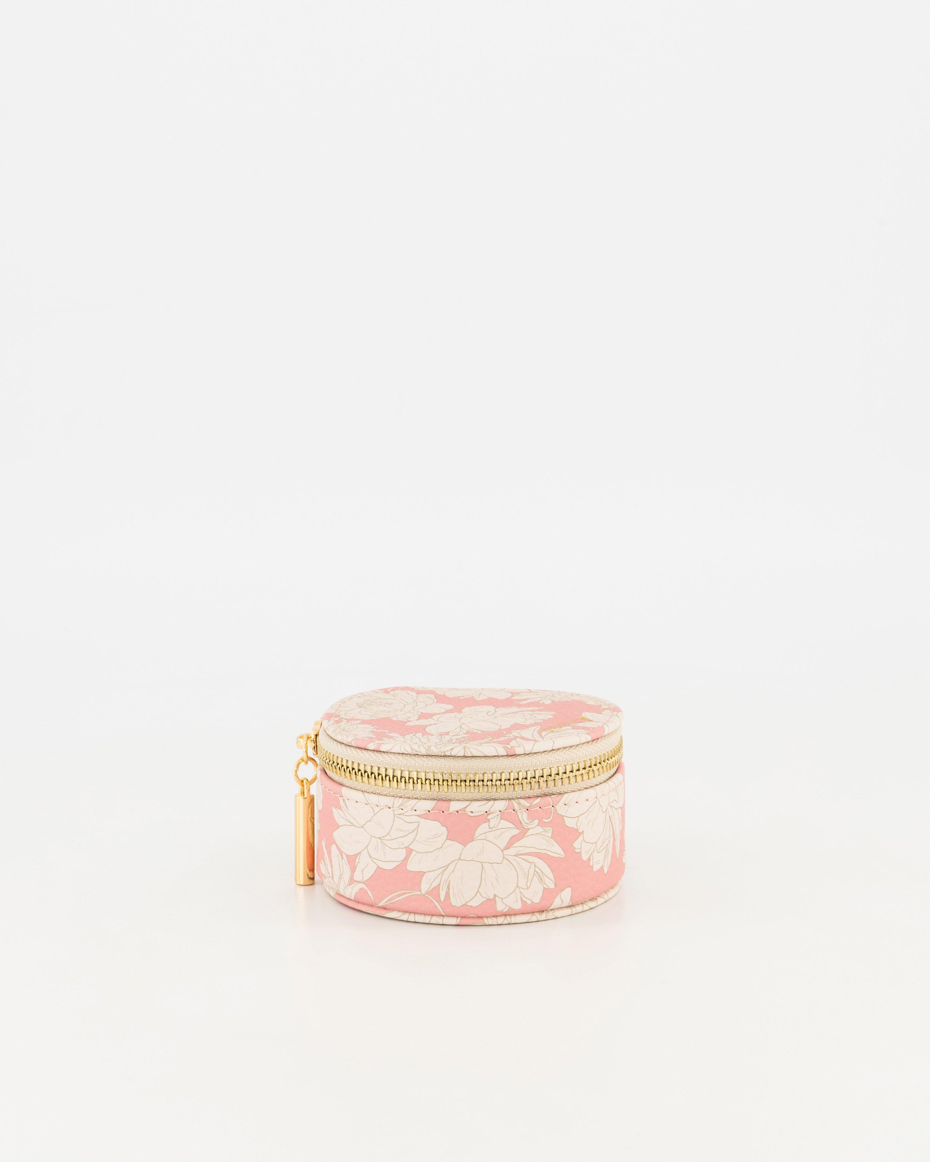 Mia Small Round Printed Jewellery box -  Dusty Pink