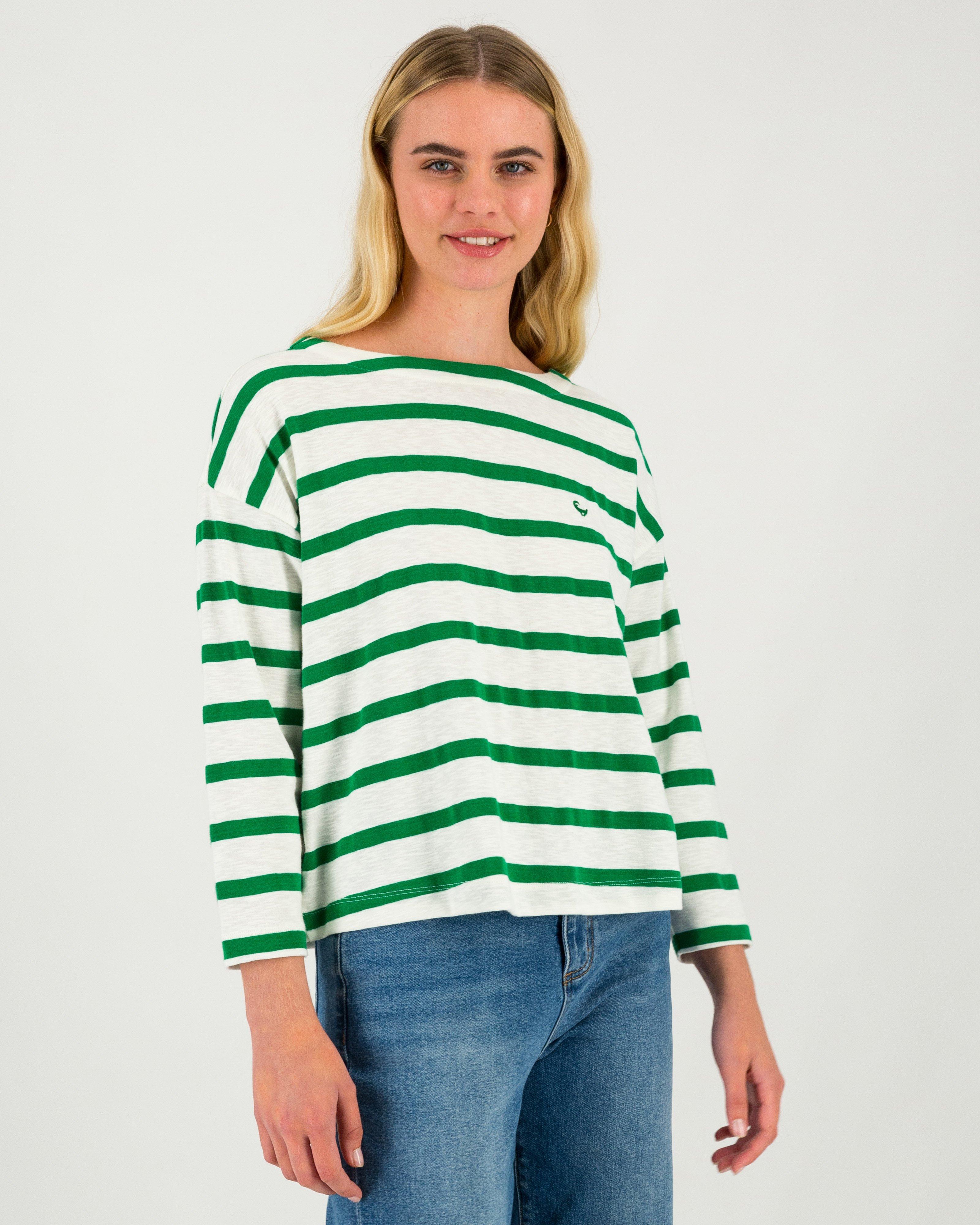 Women’s Zama Long Sleeve Stripe Knit Top  -  Green