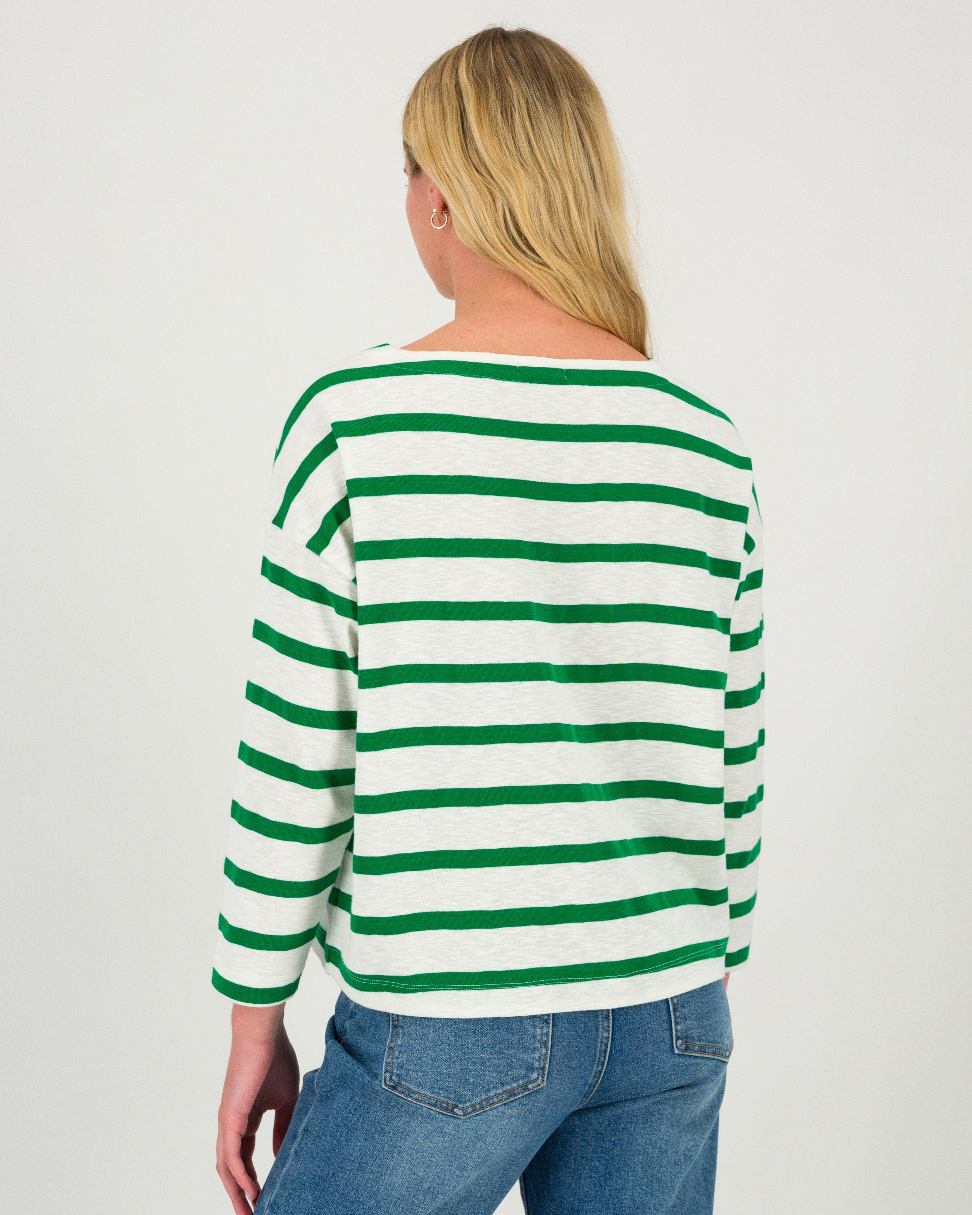 Women’s Zama Long Sleeve Stripe Knit Top  -  Green