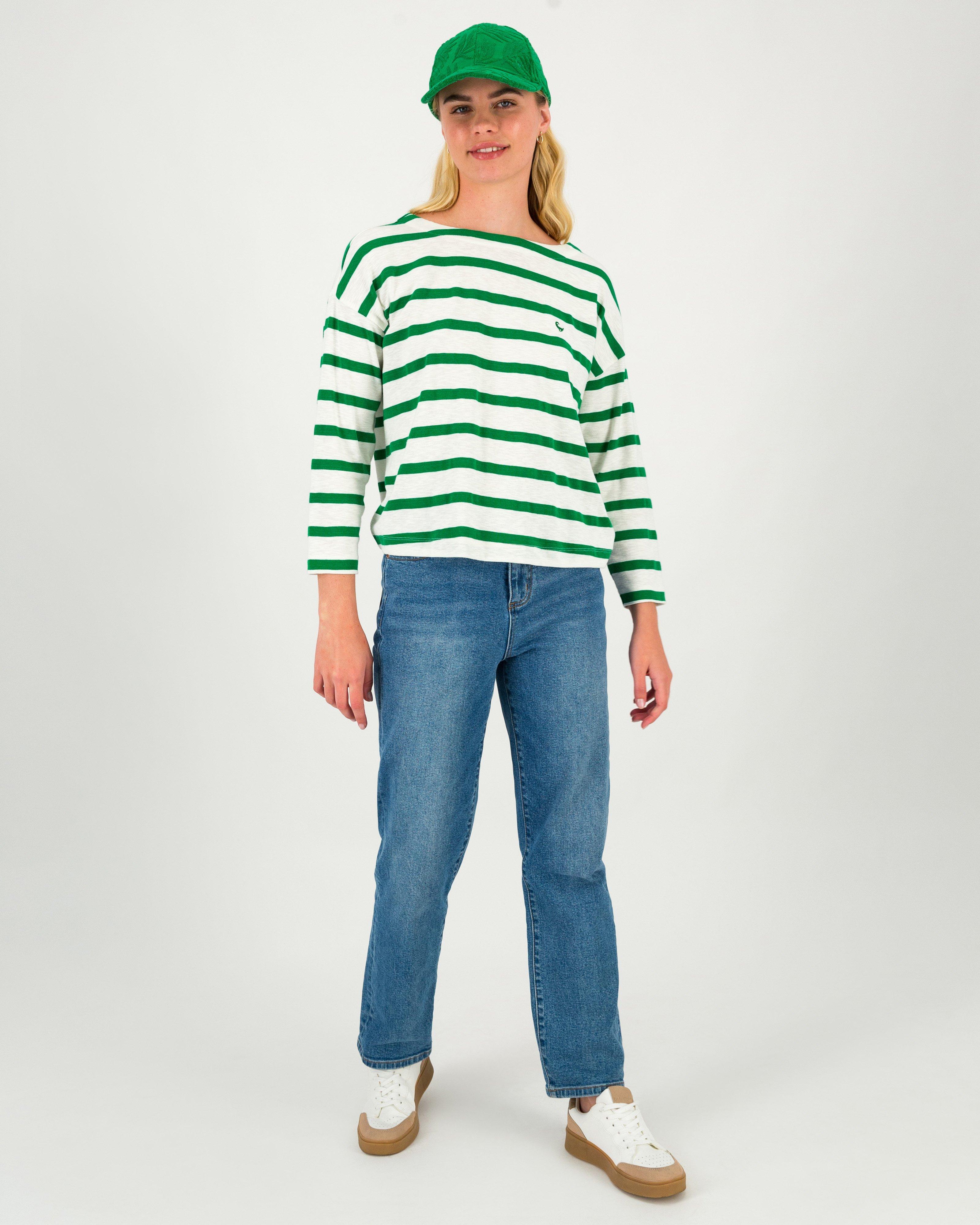 Women’s Zama Long Sleeve Stripe Knit Top  -  Green