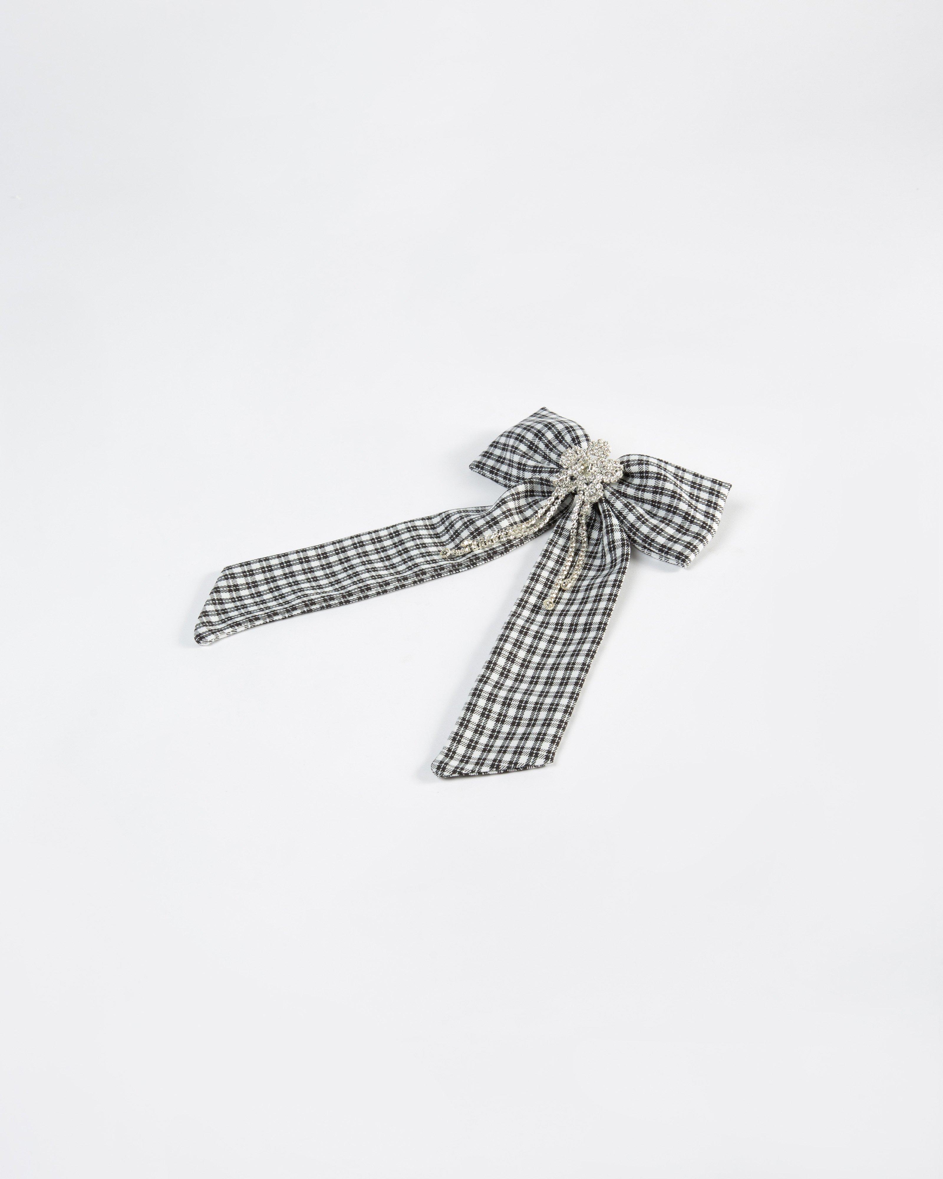 Katie Check Bow Clip -  Black