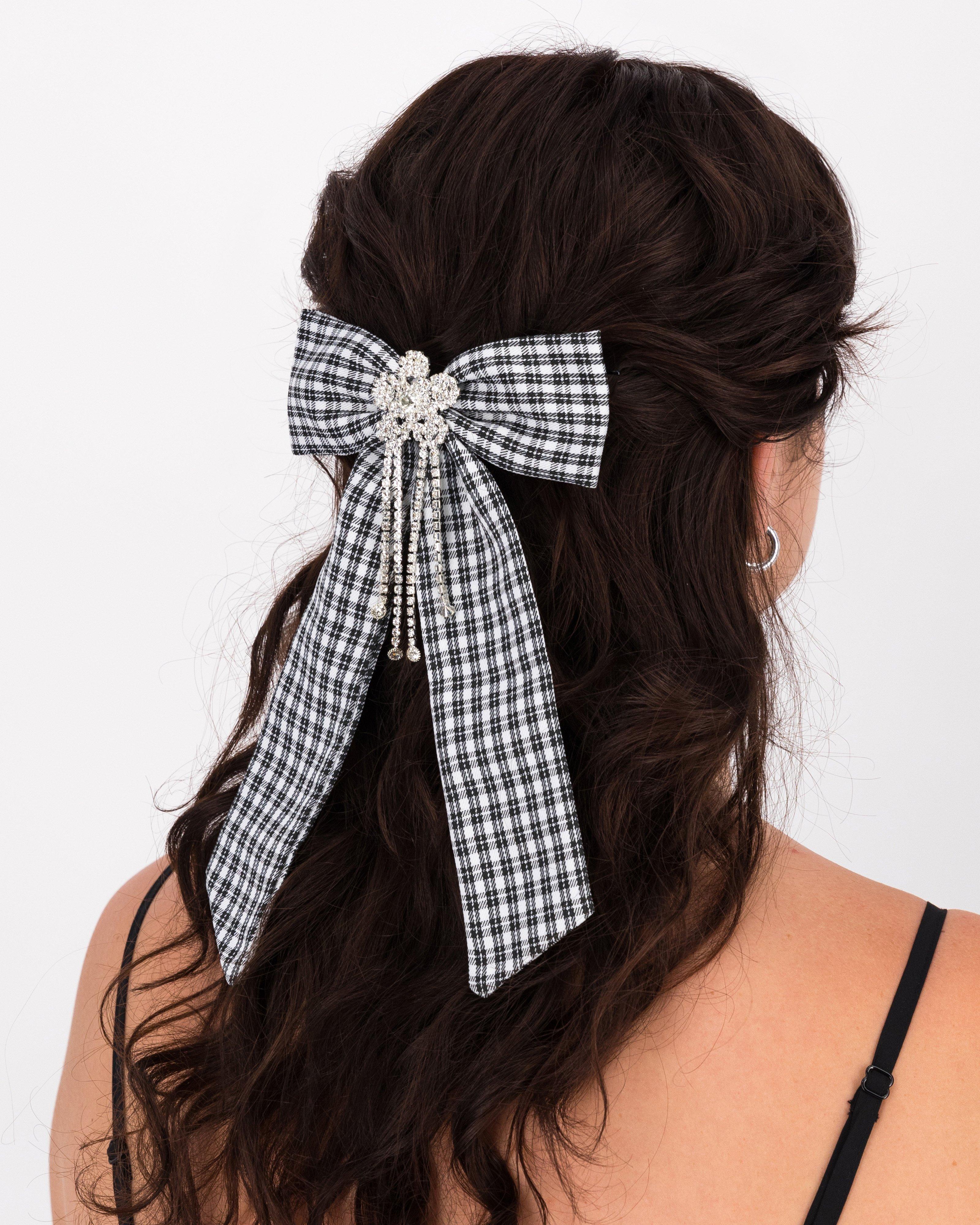 Katie Check Bow Clip -  Black
