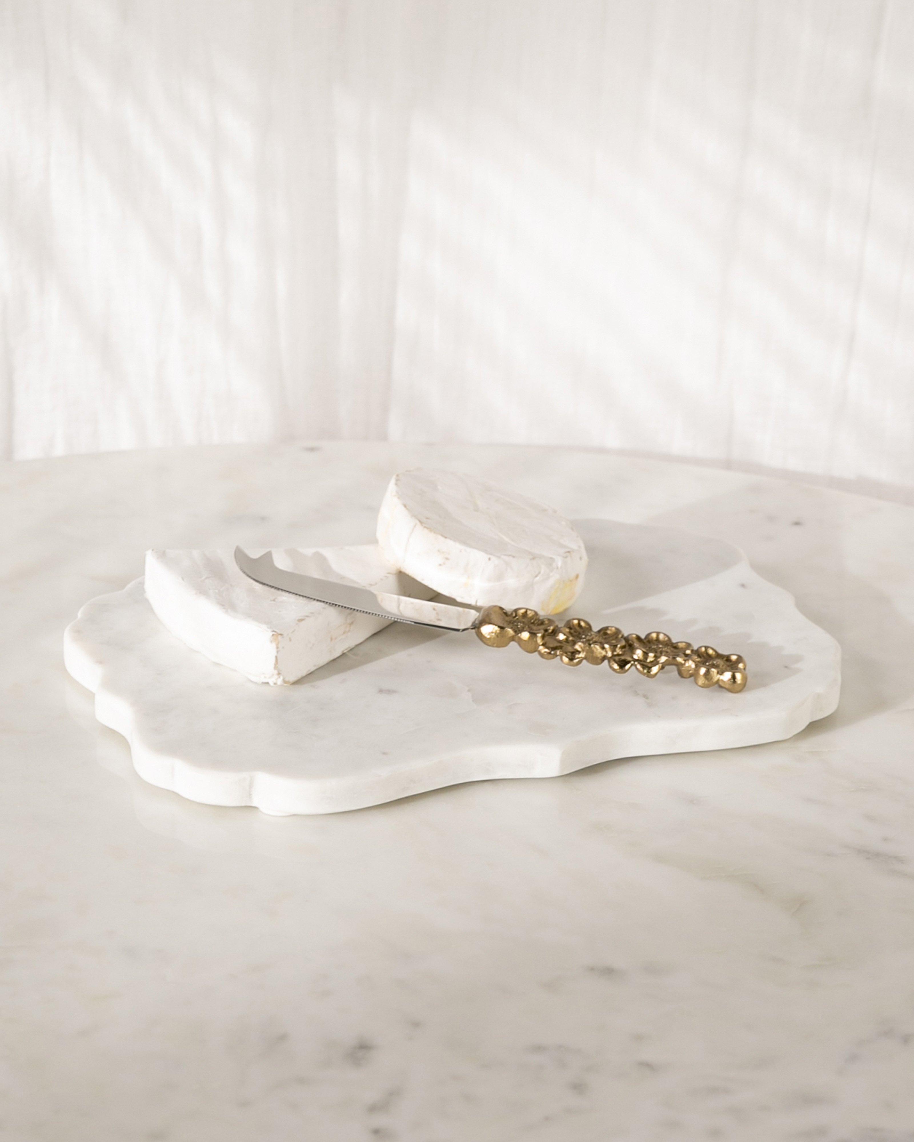Festive Marble Board with Cheese Knife -  White