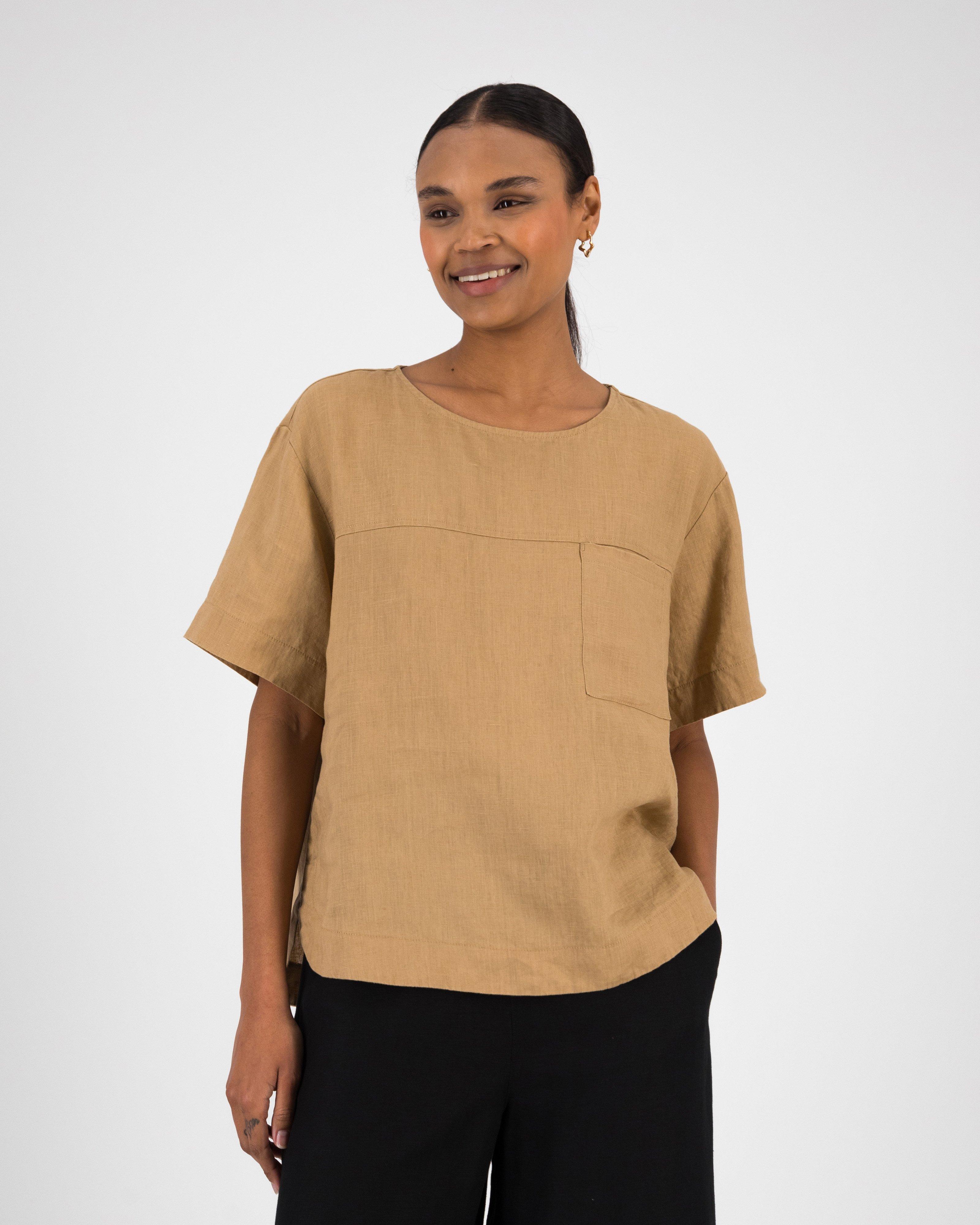  Women’s Margo Linen Popover Blouse  -  Camel