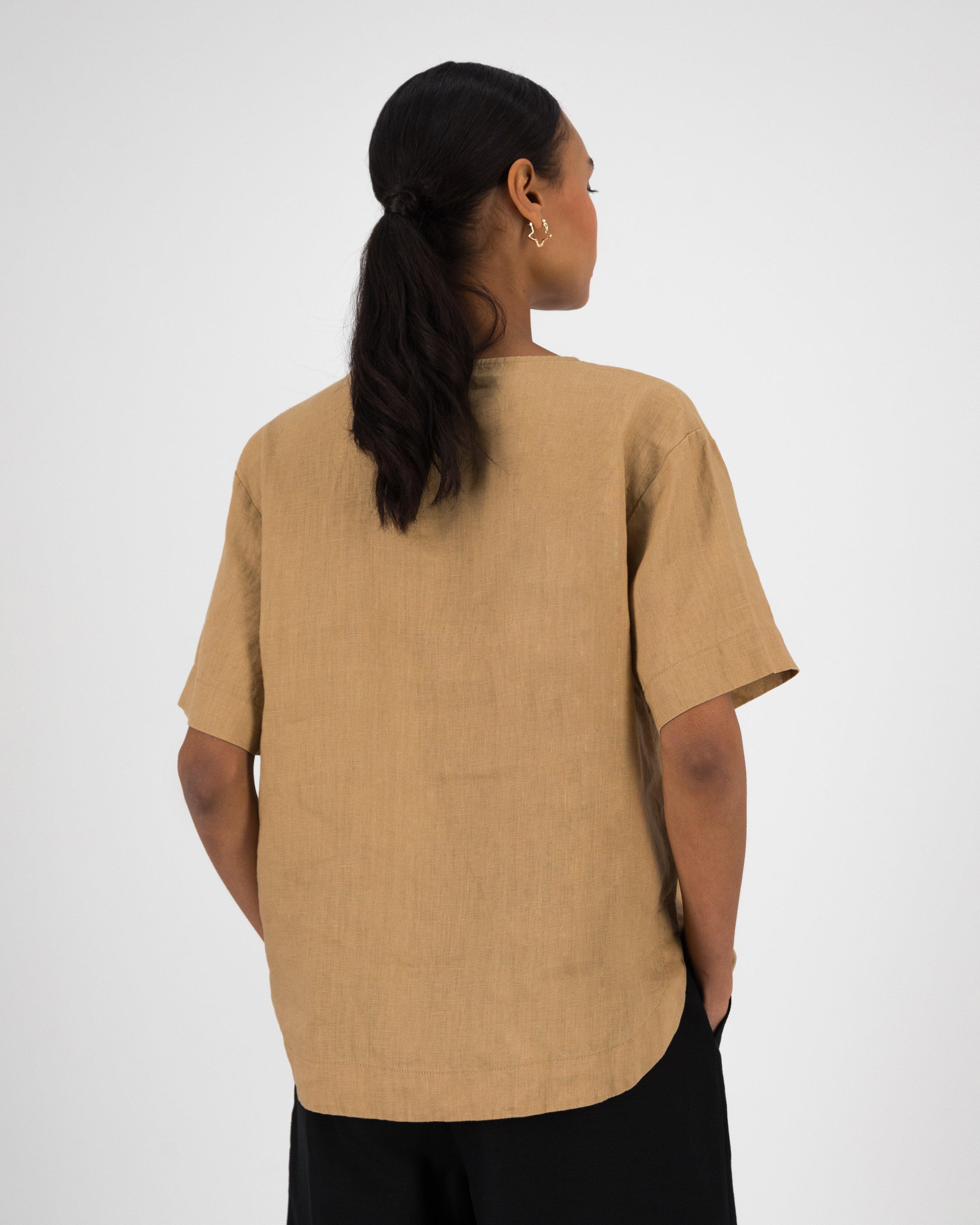  Women’s Margo Linen Popover Blouse  -  Camel