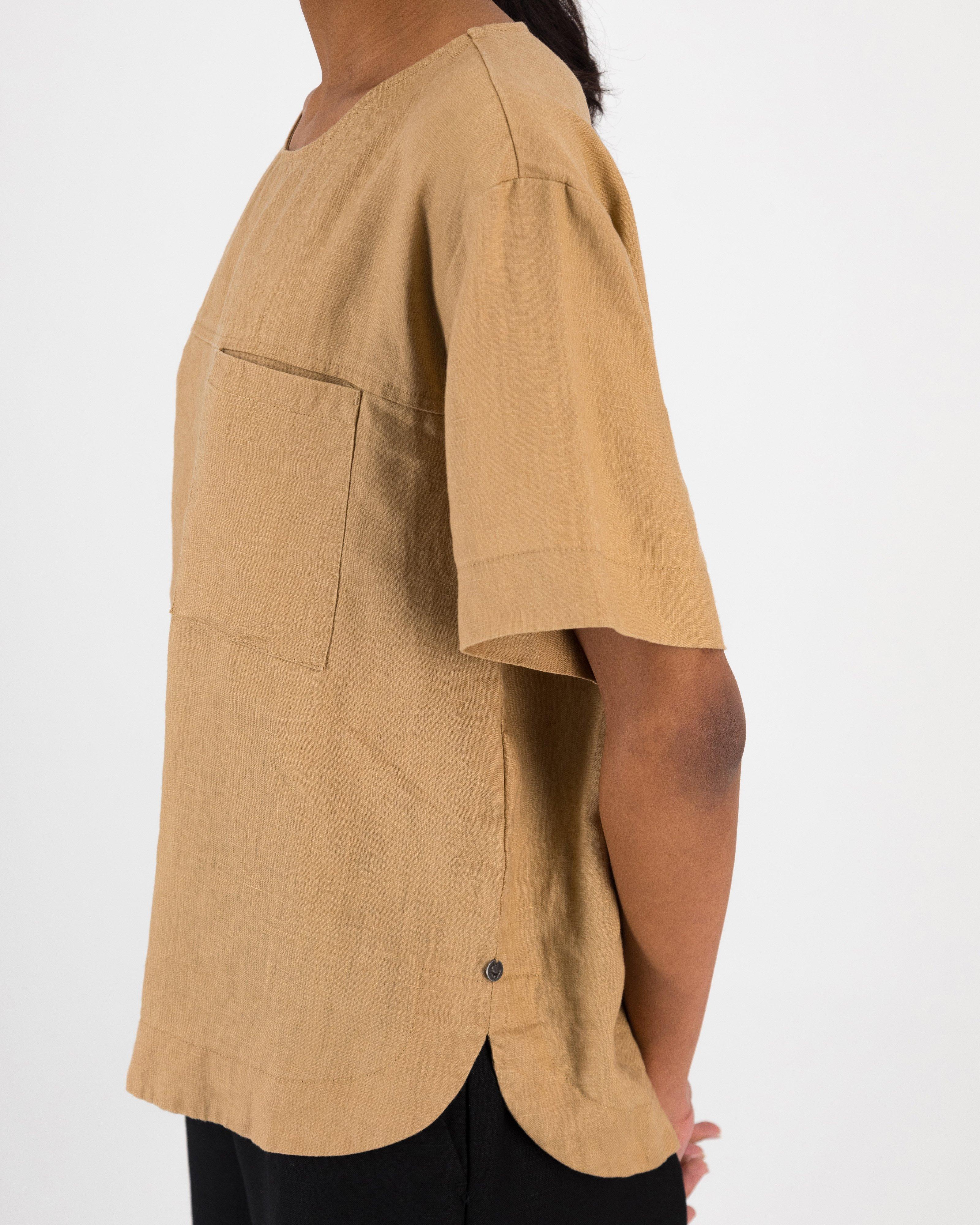  Women’s Margo Linen Popover Blouse  -  Camel