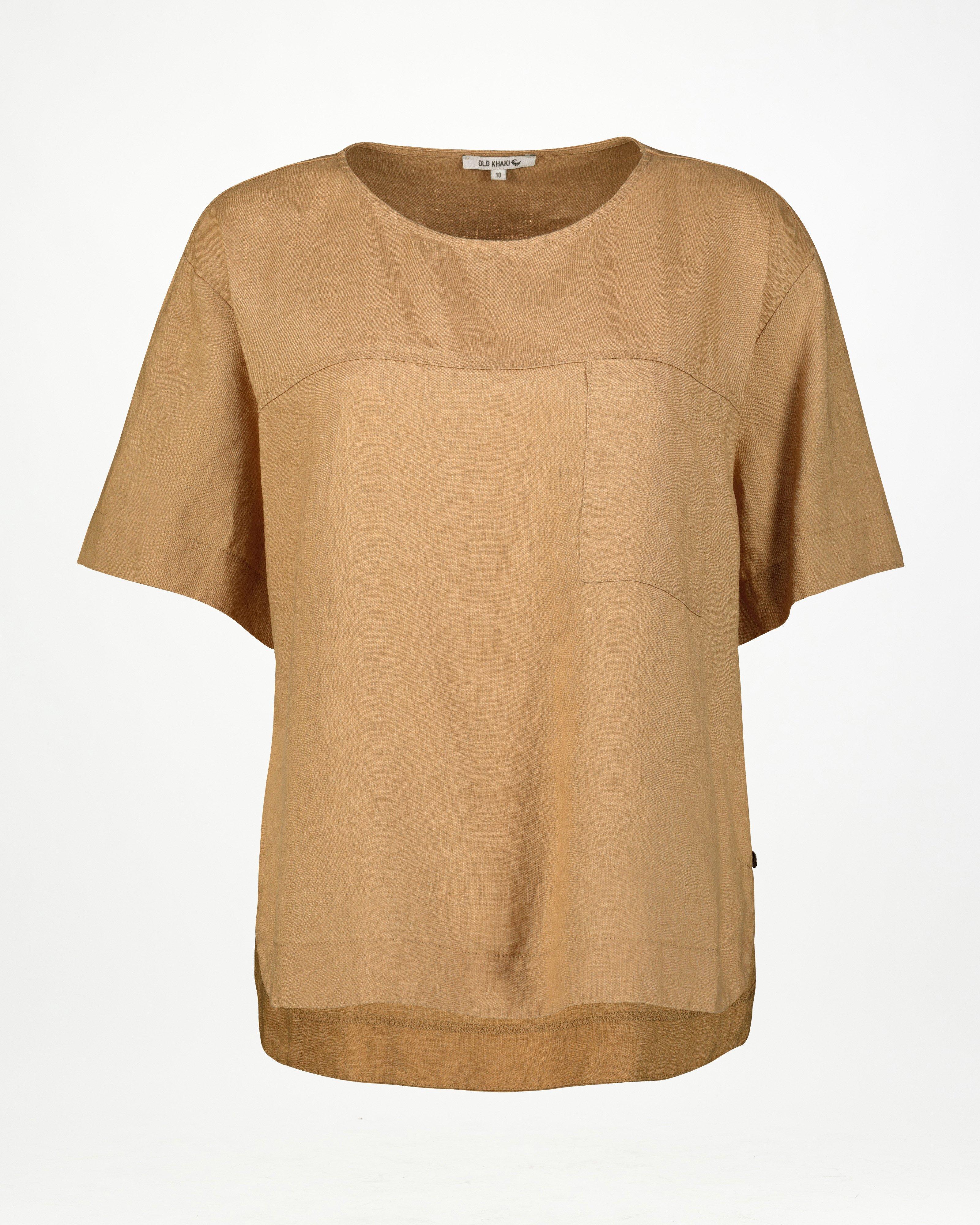  Women’s Margo Linen Popover Blouse  -  Camel