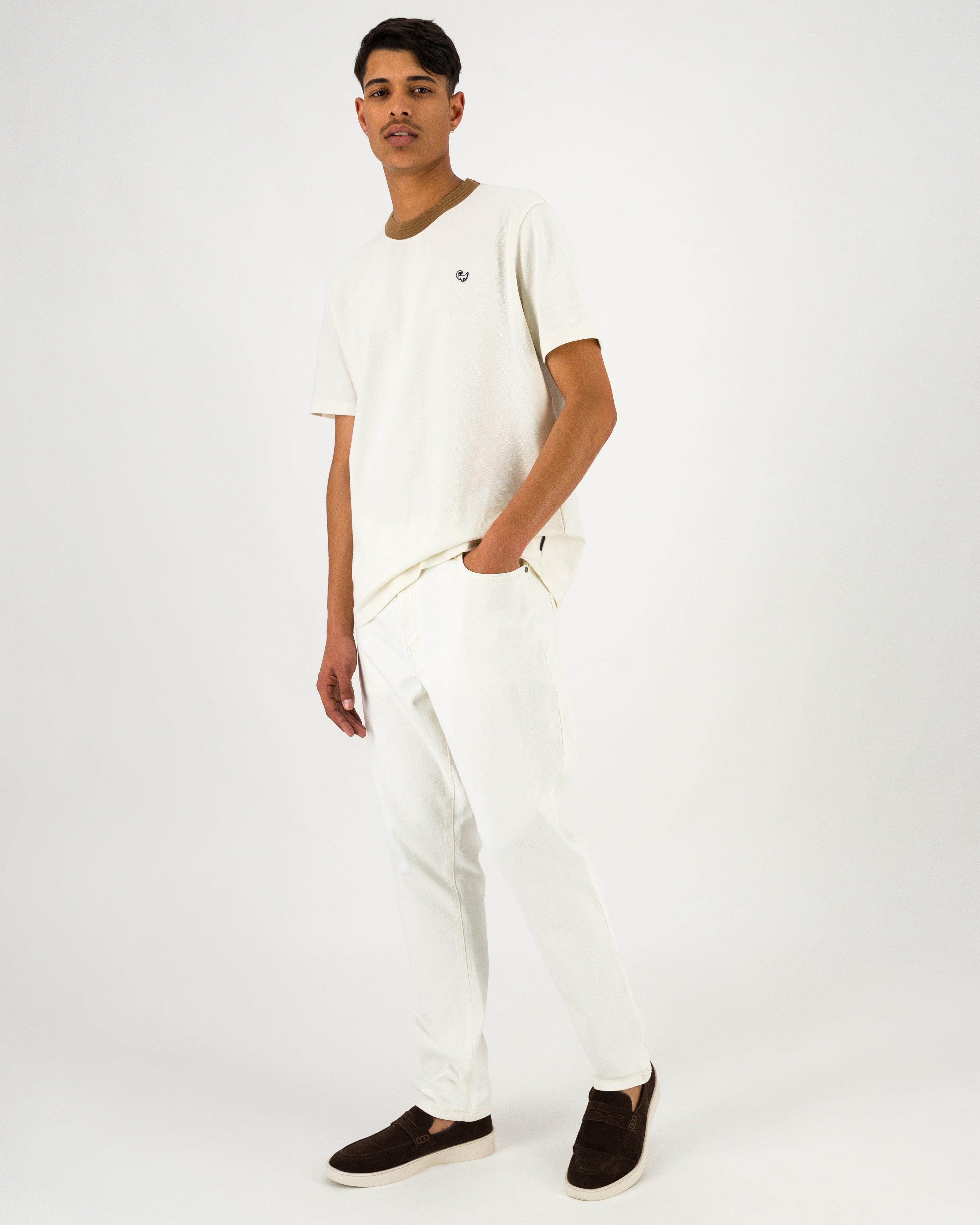  Men’s Sasha Relaxed Fit Tipped Pique T-Shirt  -  Milk