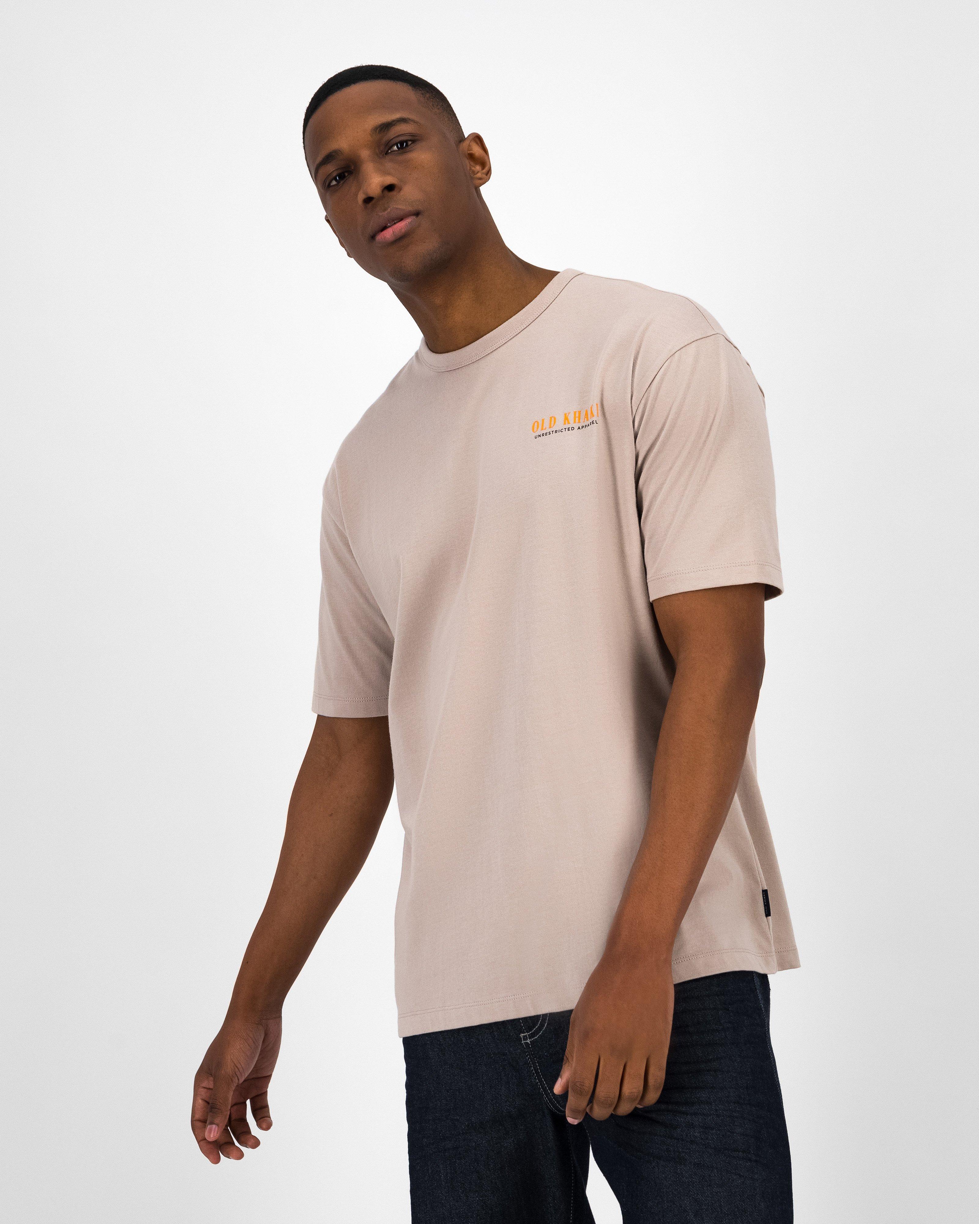 Men’s Rampa Back Print Oversized T-Shirt  -  Stone