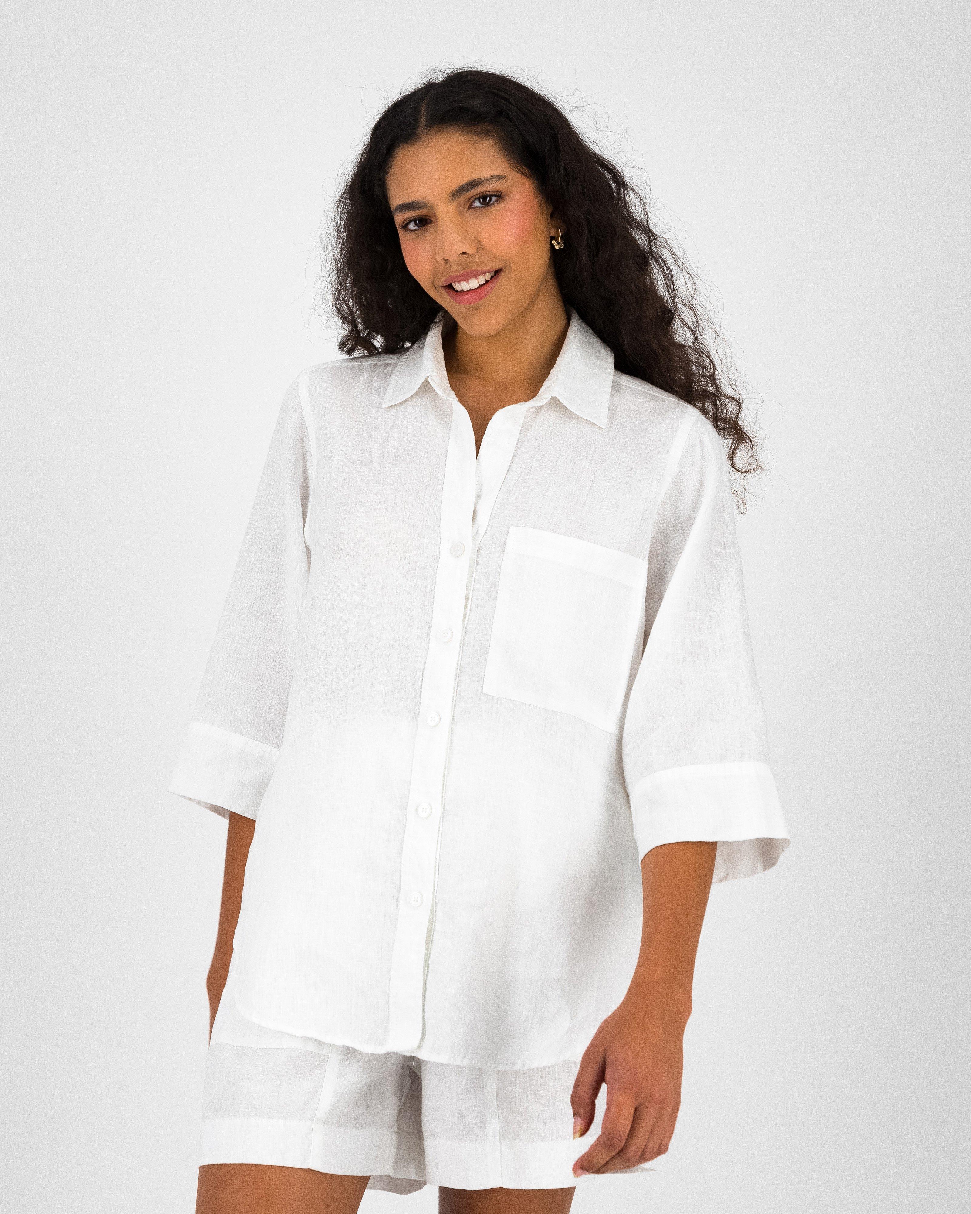 Women’s Millie Linen Shirt  -  White