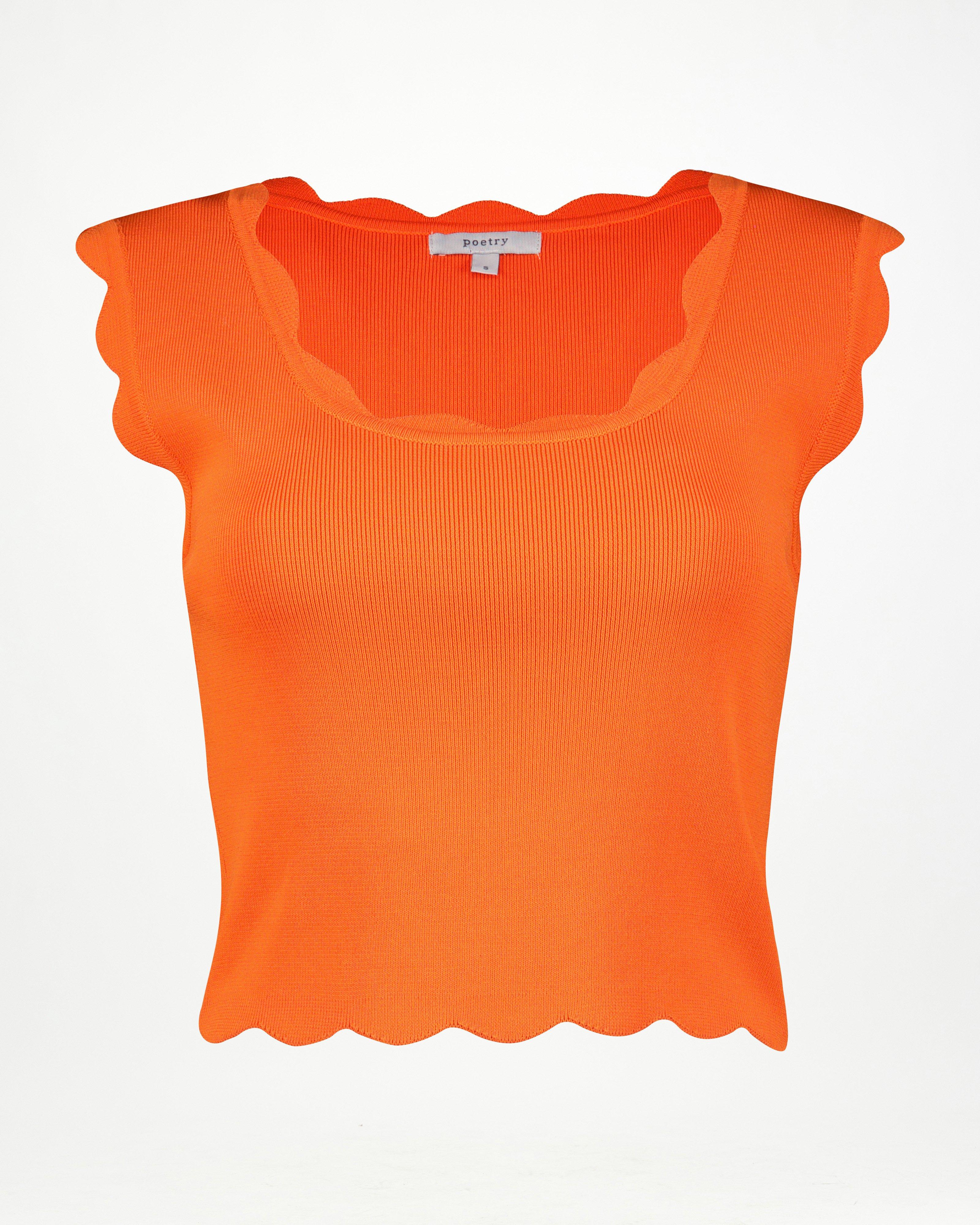 Sierra Scallop Knitwear Top -  Orange