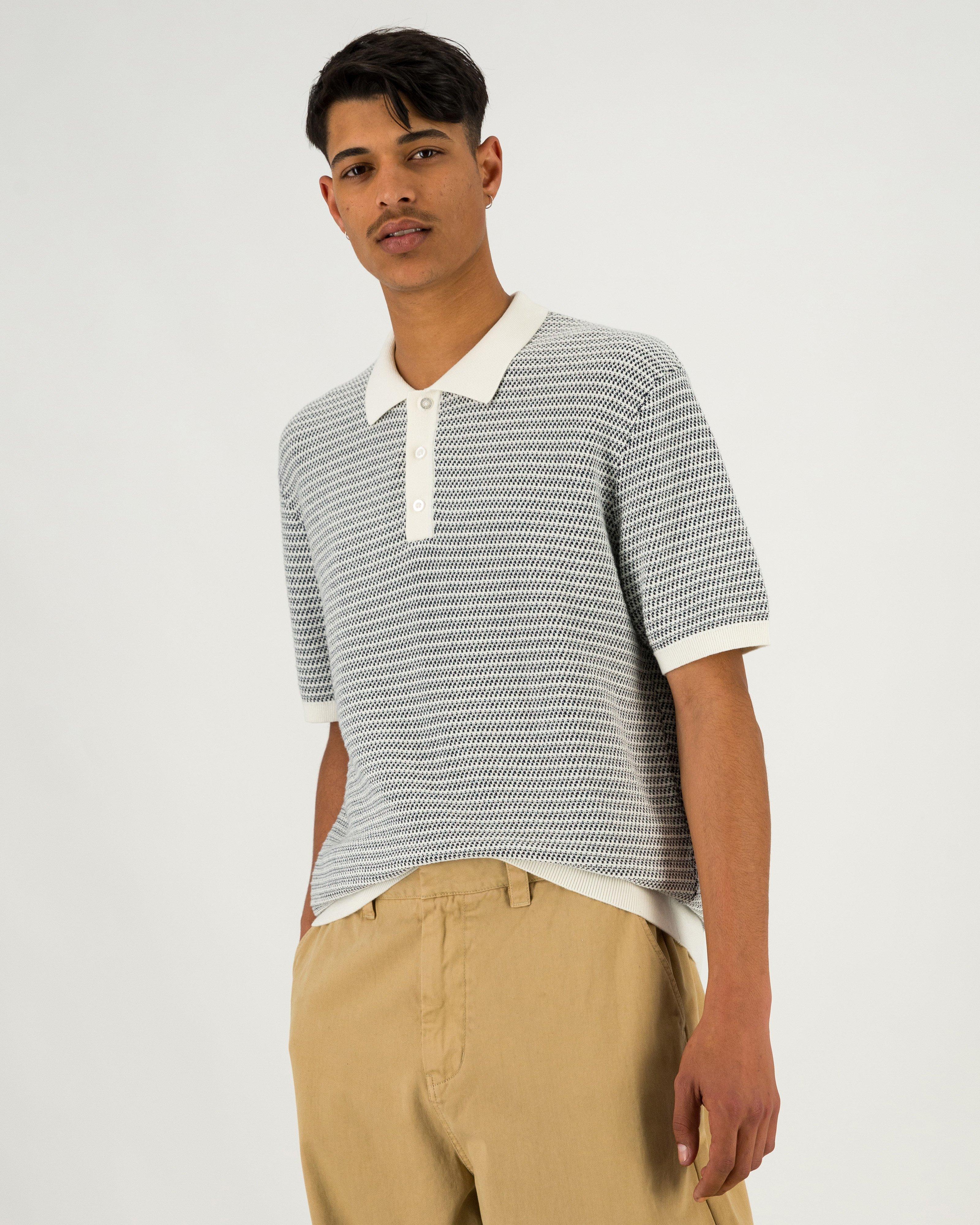 Men’s Theo Knitted Stripe Golfer  -  Navy